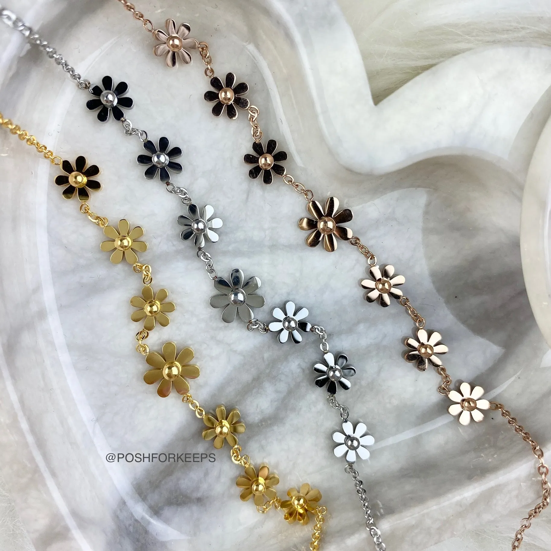 SILVER DAISY FLOWER ANKLET