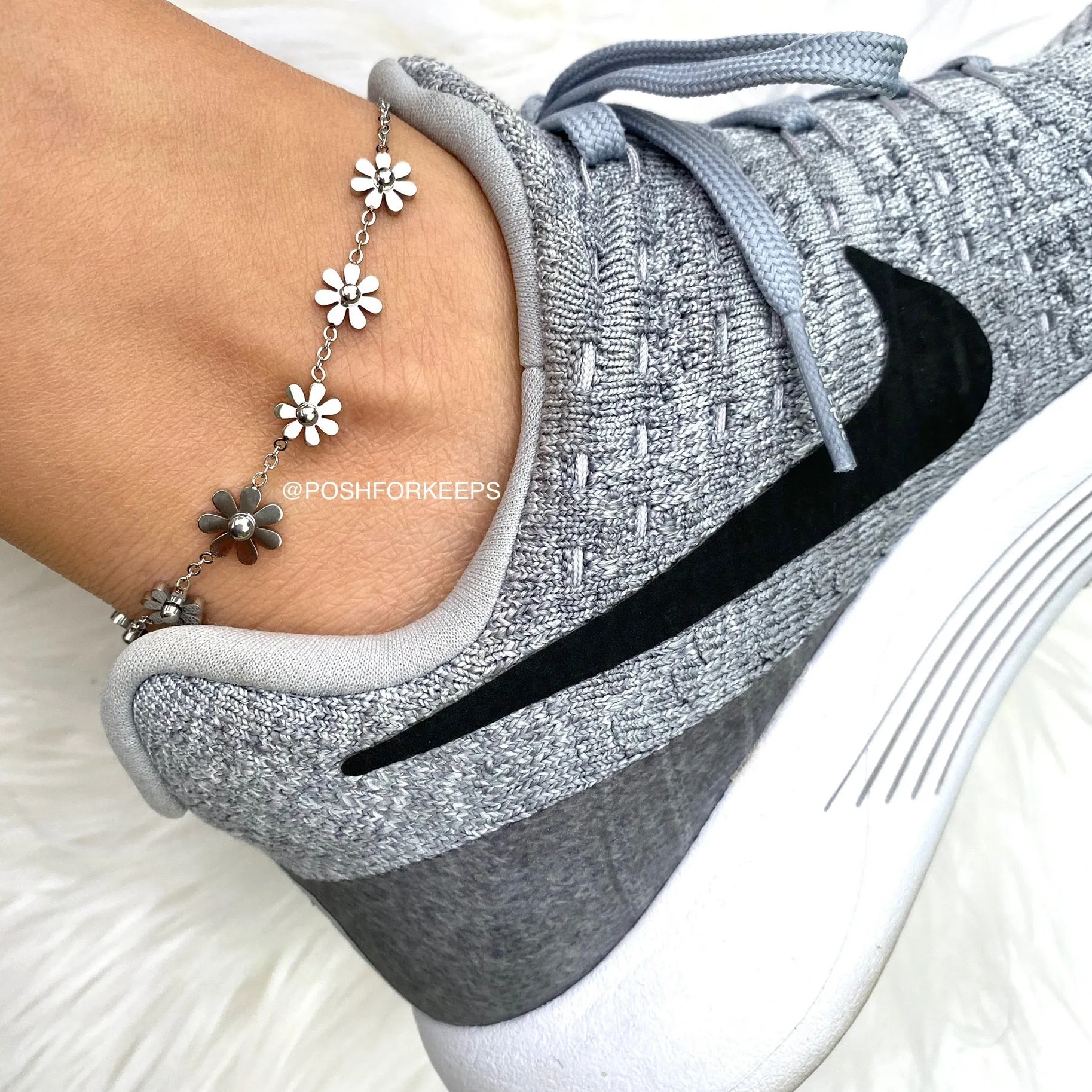 SILVER DAISY FLOWER ANKLET