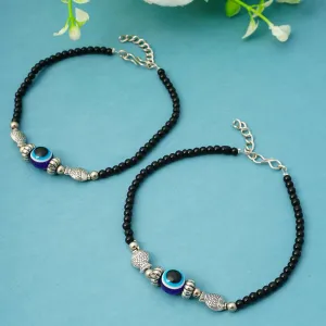 Silver Fish Beaded Evil Eye Anklets