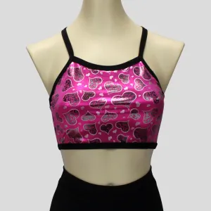 Silver Hearts Pink Crop Top