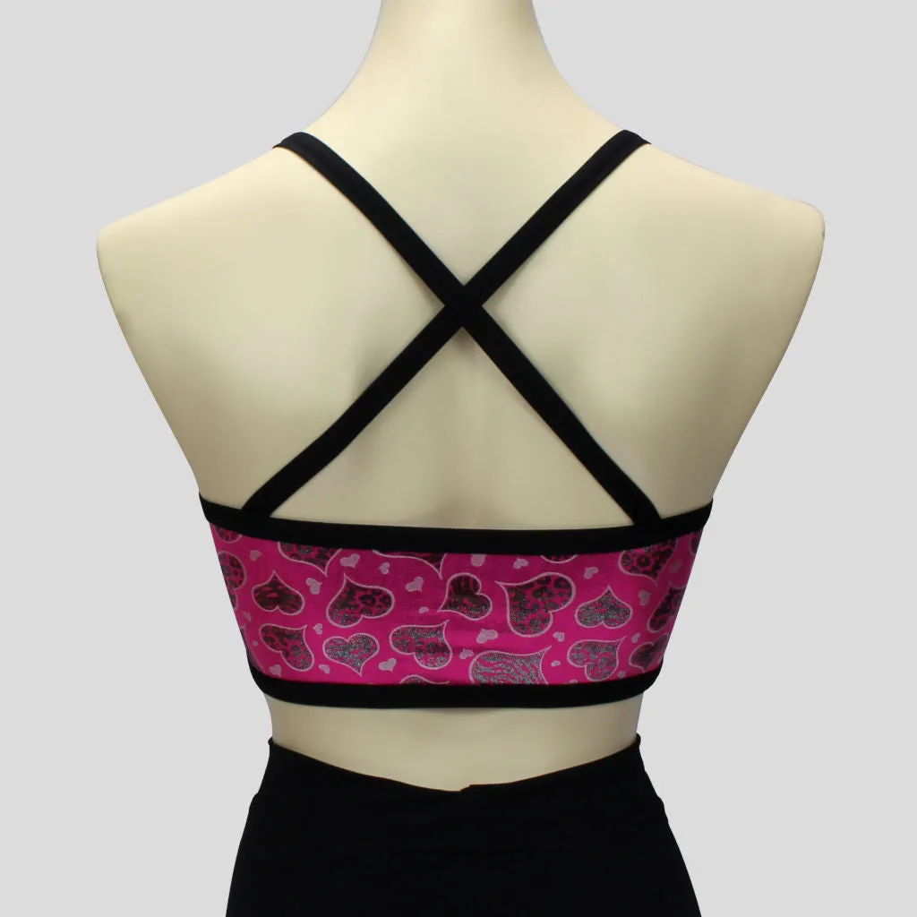 Silver Hearts Pink Crop Top