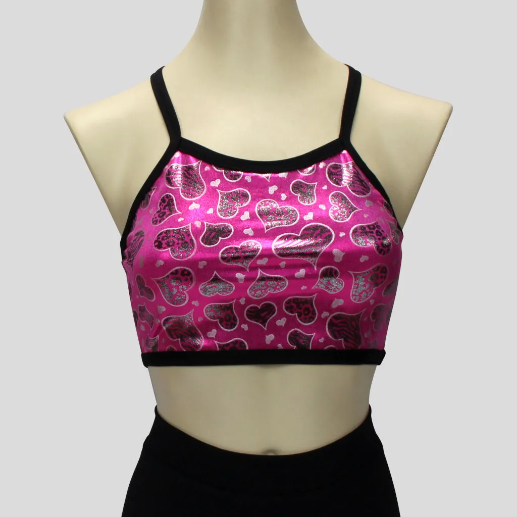 Silver Hearts Pink Crop Top