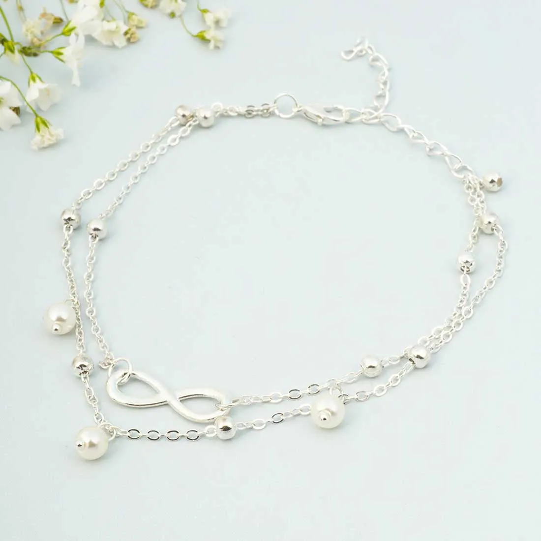Silver Infinity Gisa Layered Anklet