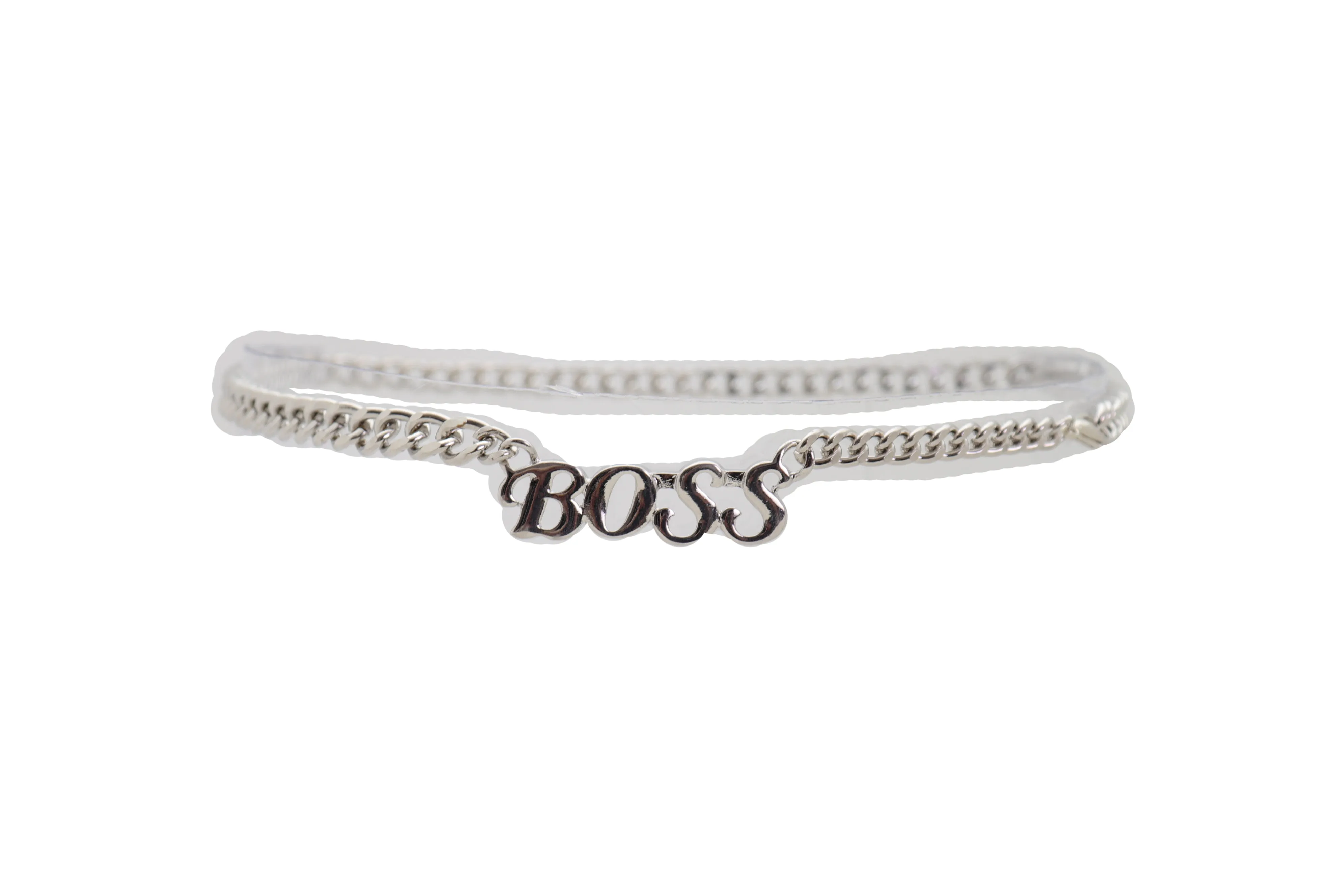 Silver Metal Chain Links Urban Fashion Hip Waist Belt BOSS Charm