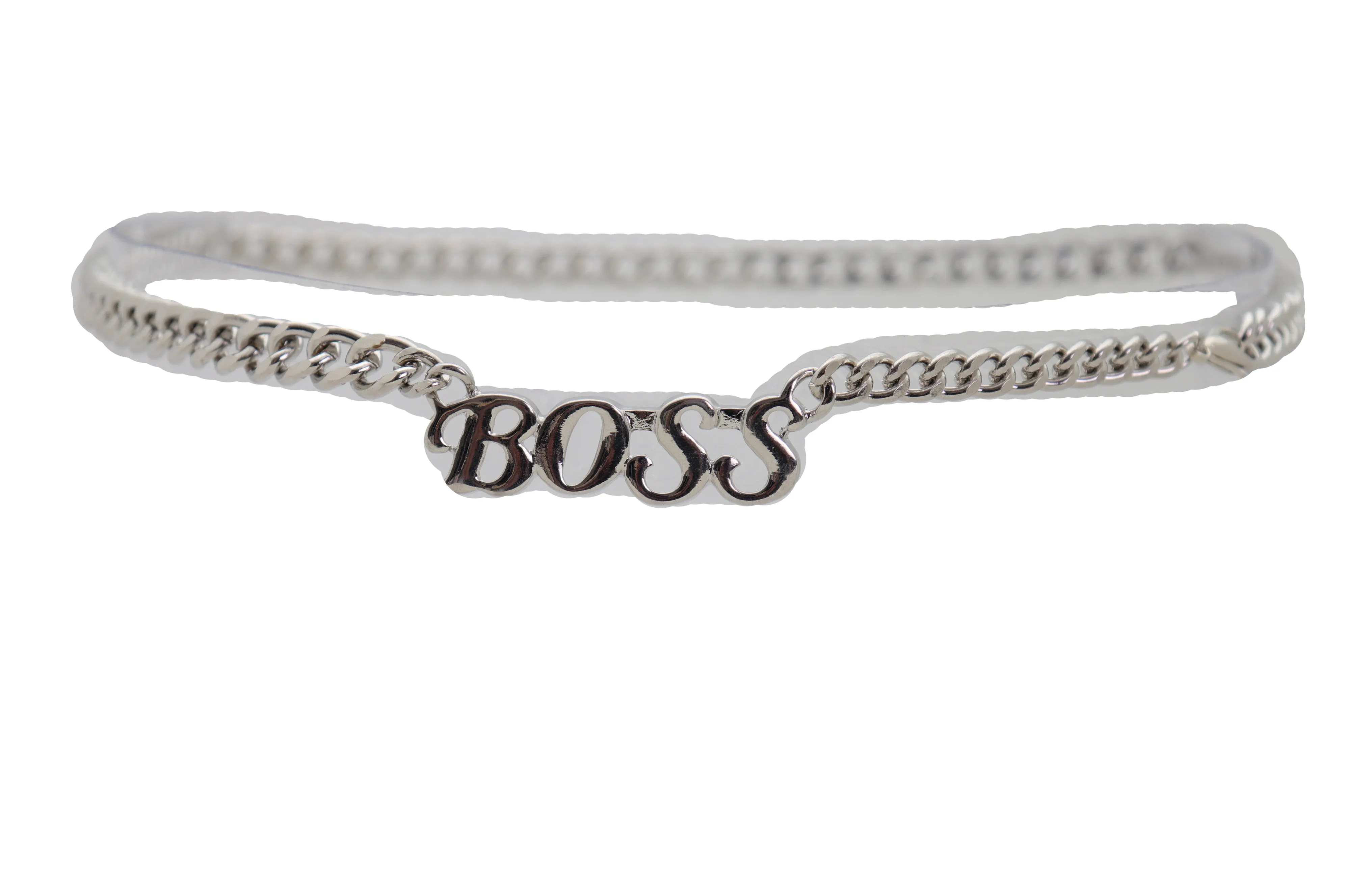 Silver Metal Chain Links Urban Fashion Hip Waist Belt BOSS Charm