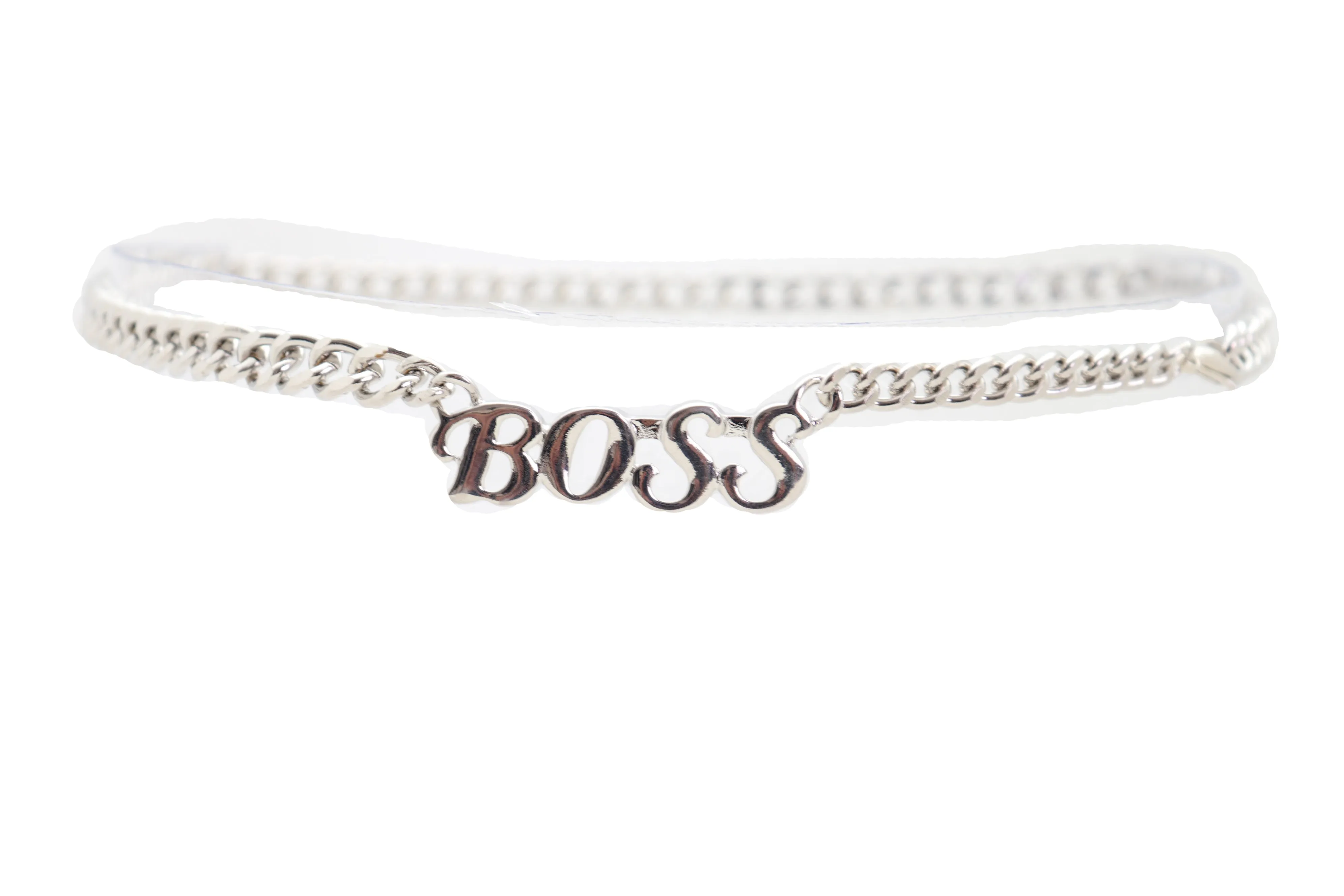 Silver Metal Chain Links Urban Fashion Hip Waist Belt BOSS Charm
