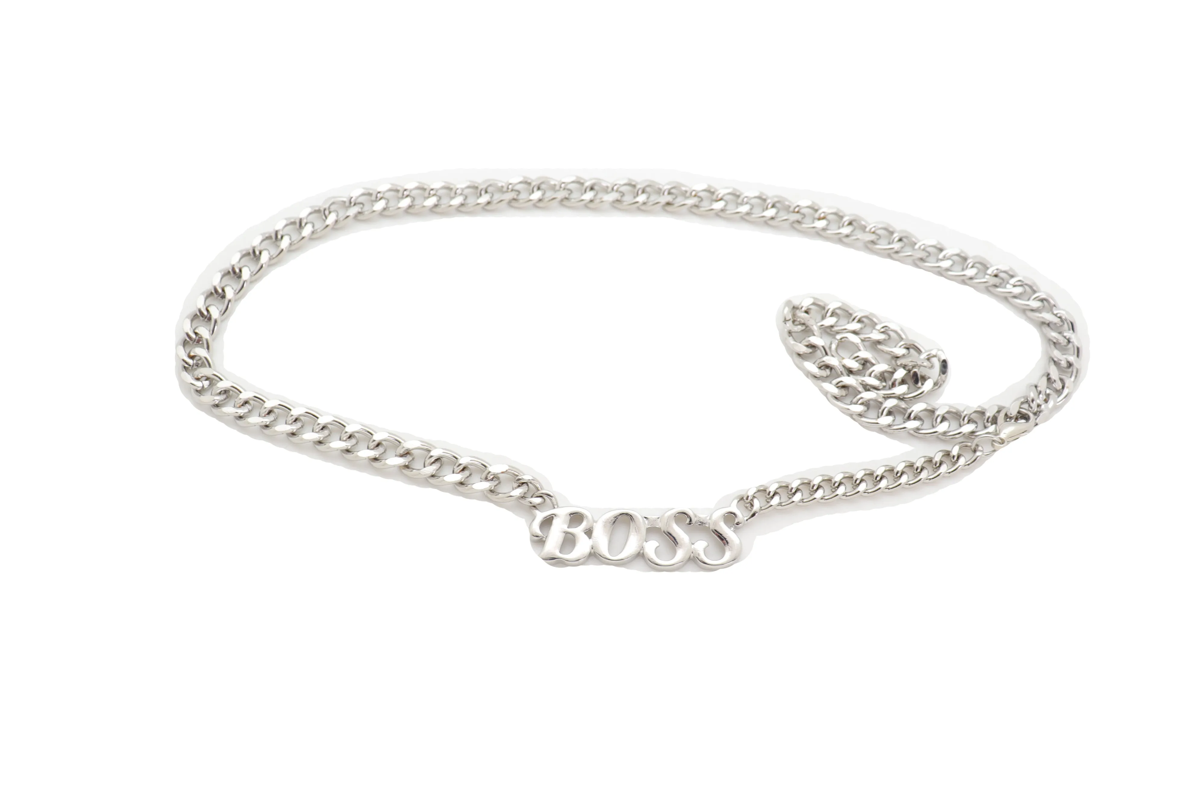 Silver Metal Chain Links Urban Fashion Hip Waist Belt BOSS Charm