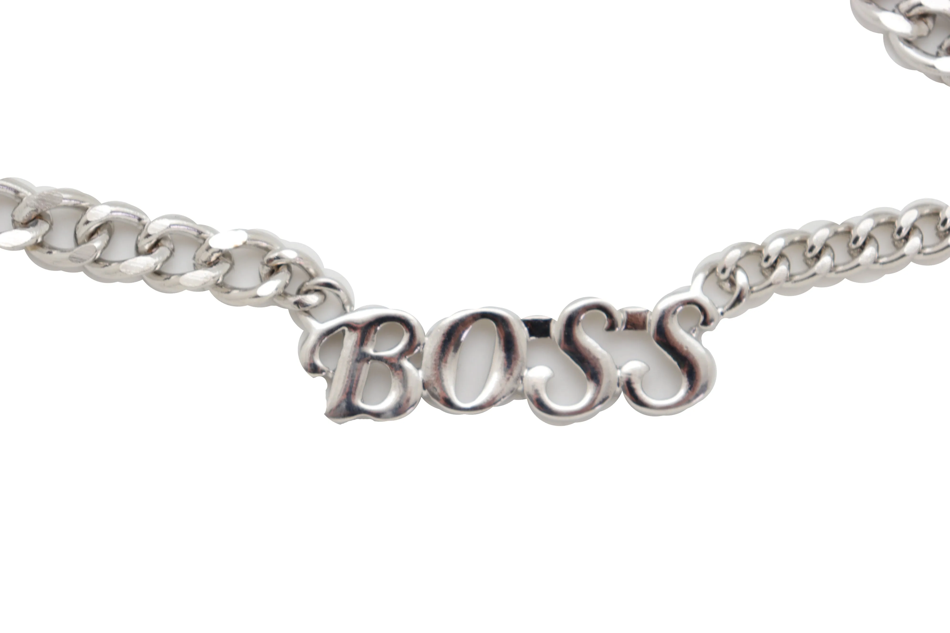 Silver Metal Chain Links Urban Fashion Hip Waist Belt BOSS Charm