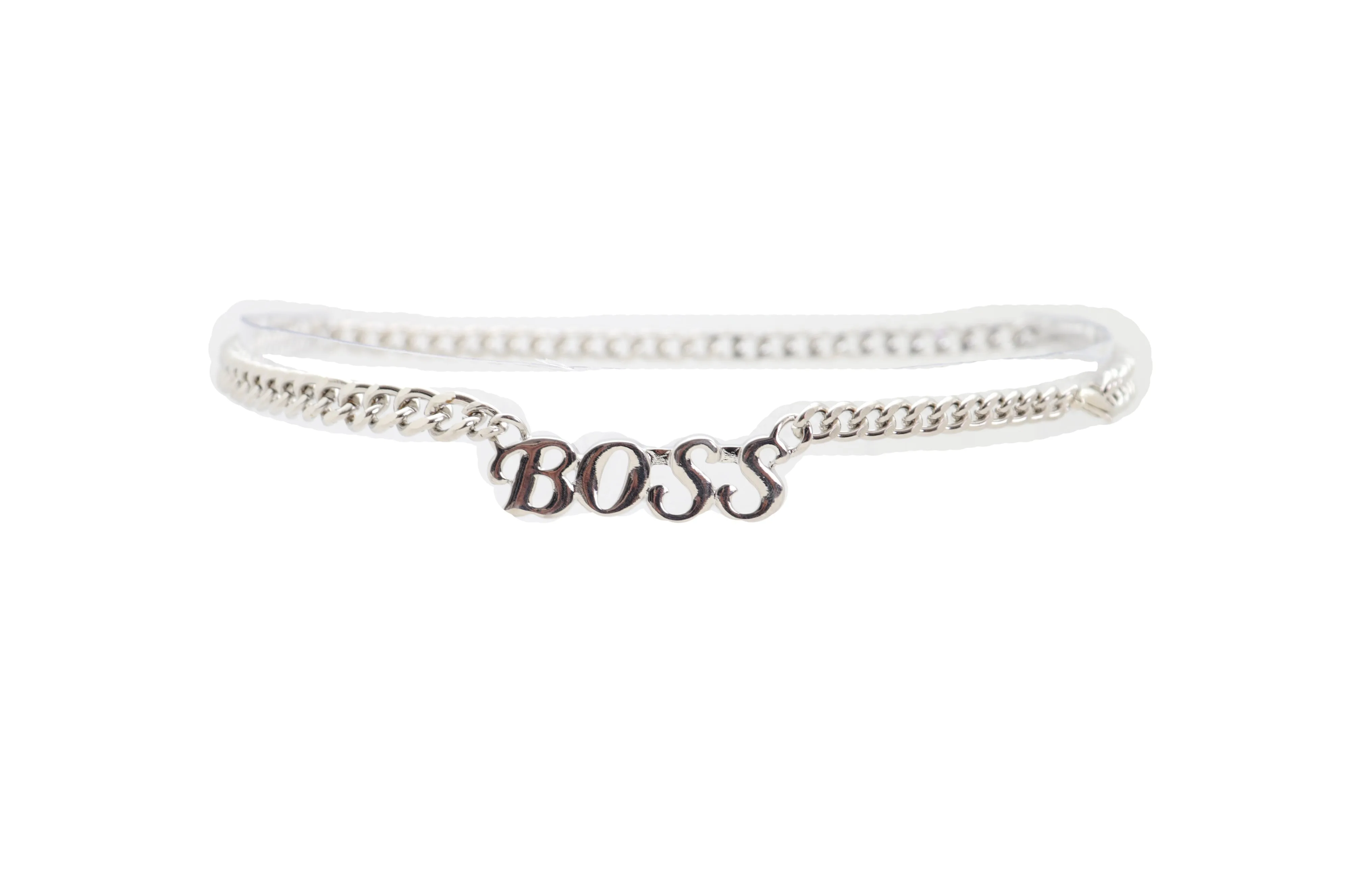 Silver Metal Chain Links Urban Fashion Hip Waist Belt BOSS Charm