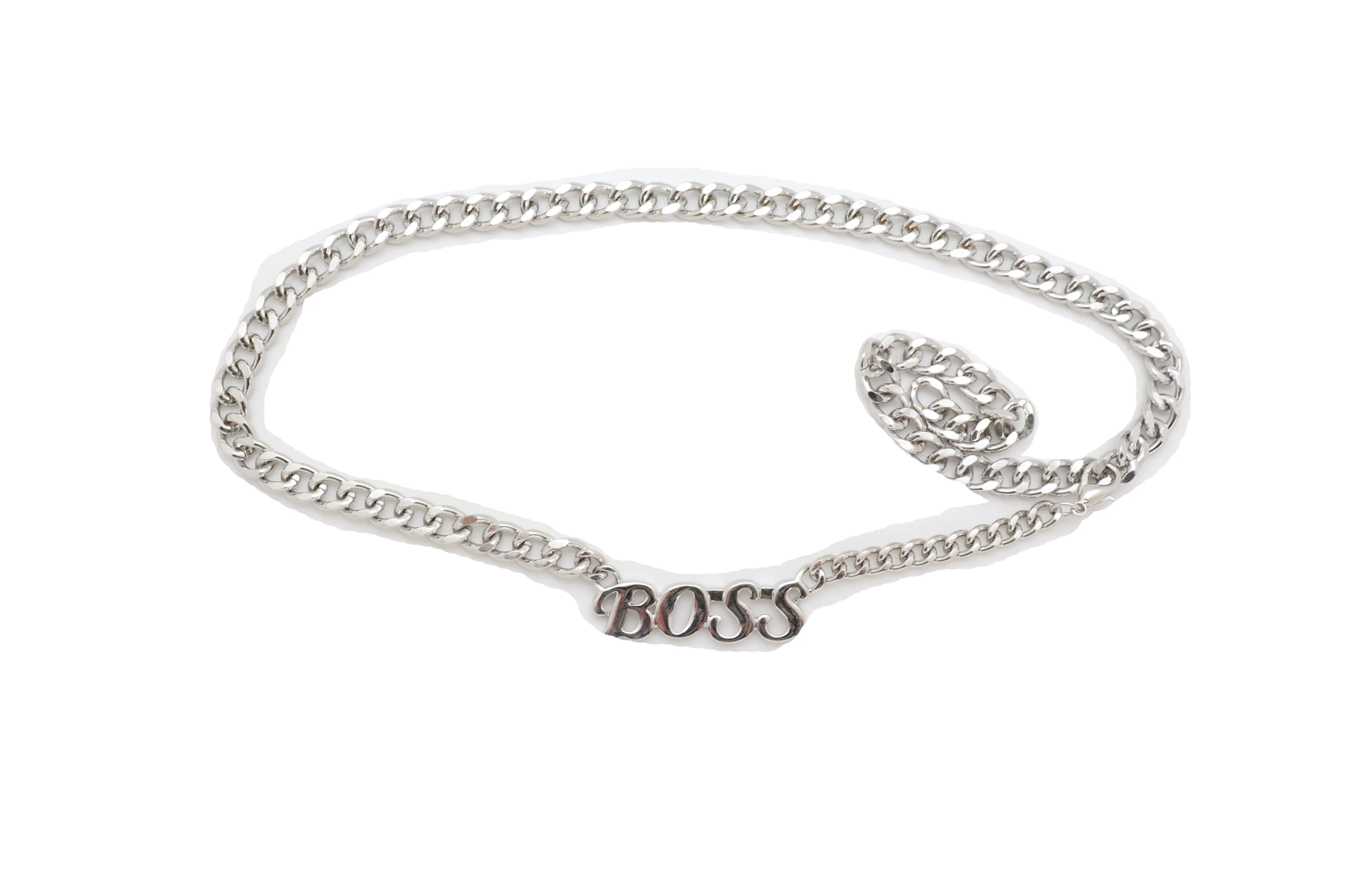 Silver Metal Chain Links Urban Fashion Hip Waist Belt BOSS Charm