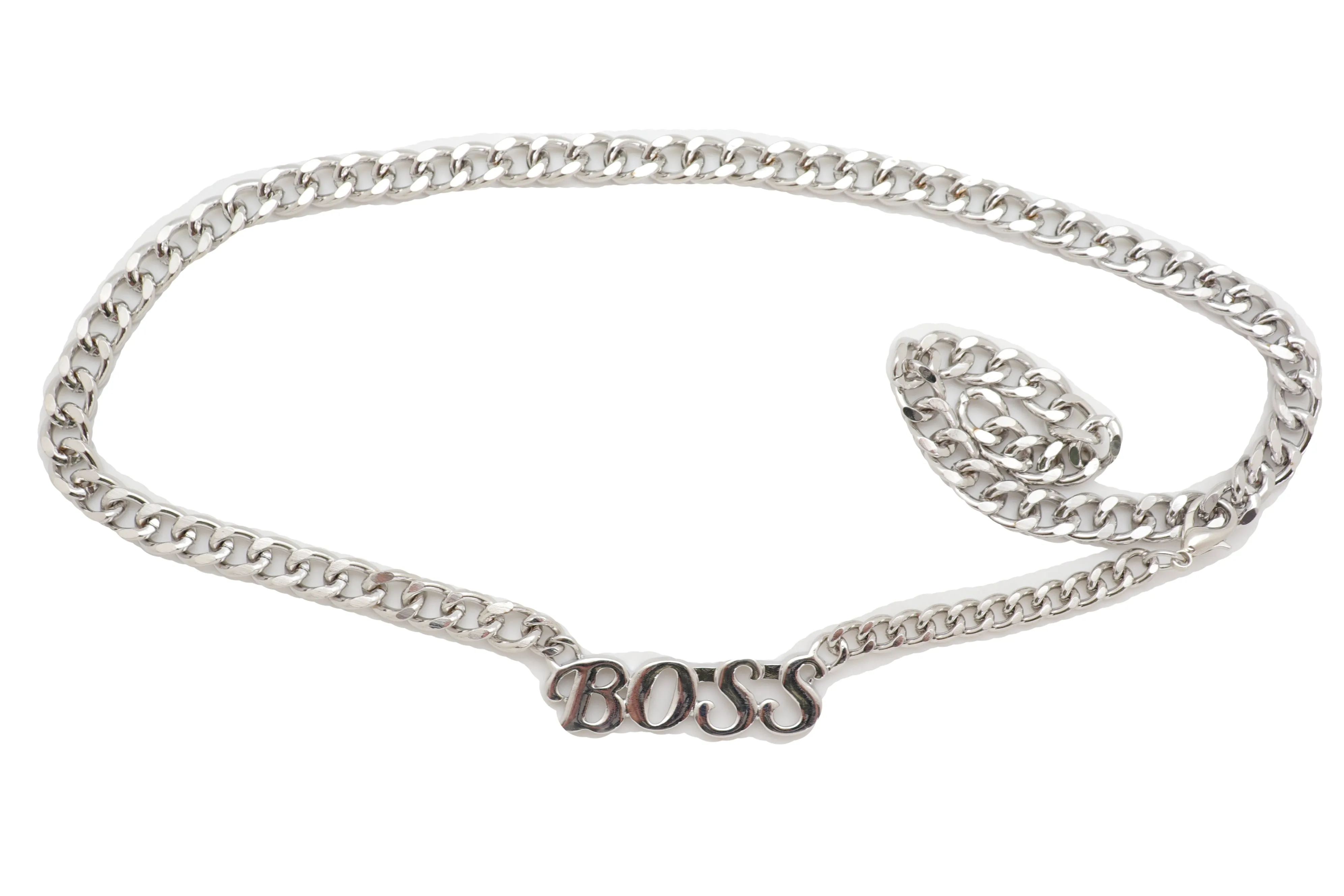 Silver Metal Chain Links Urban Fashion Hip Waist Belt BOSS Charm