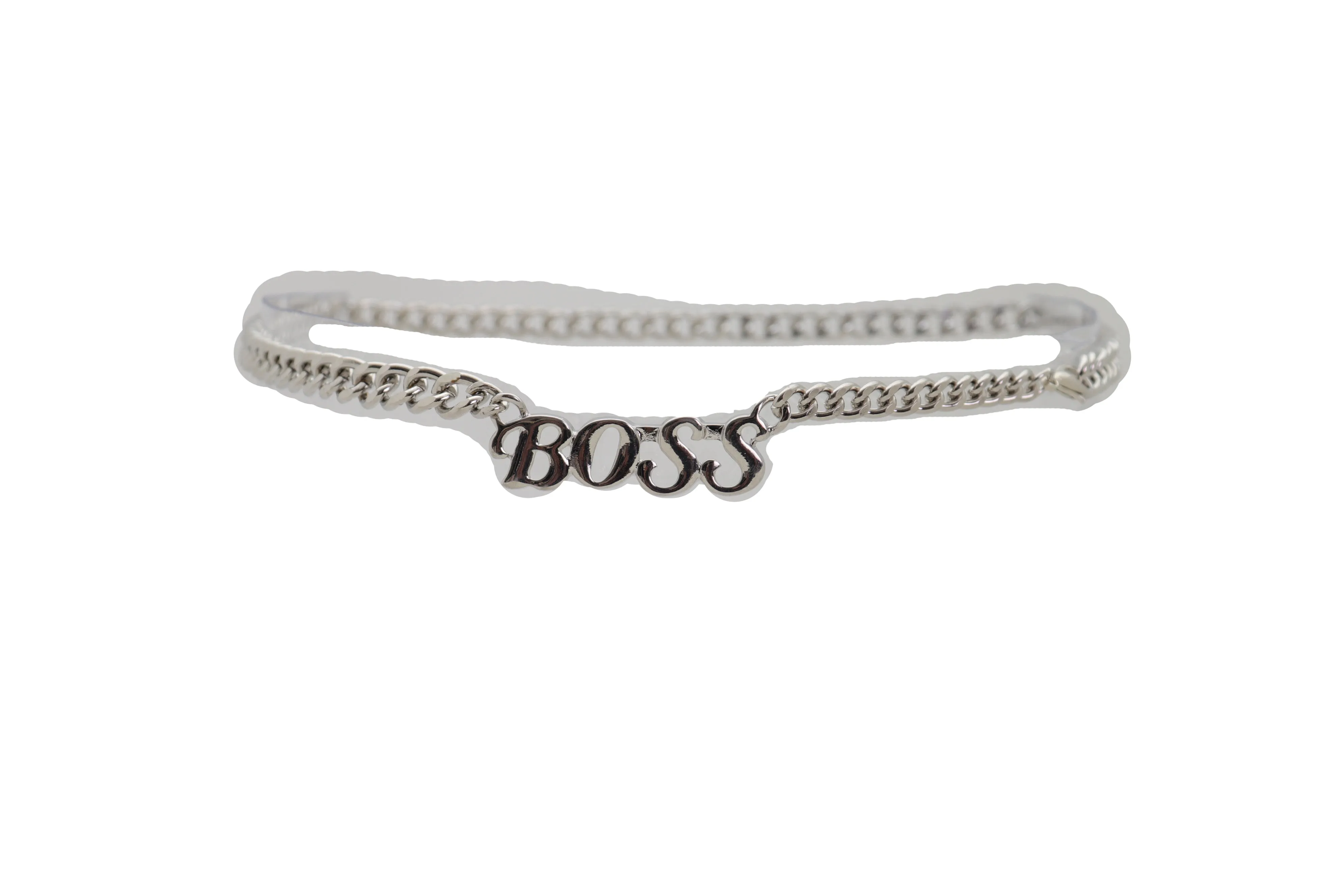 Silver Metal Chain Links Urban Fashion Hip Waist Belt BOSS Charm