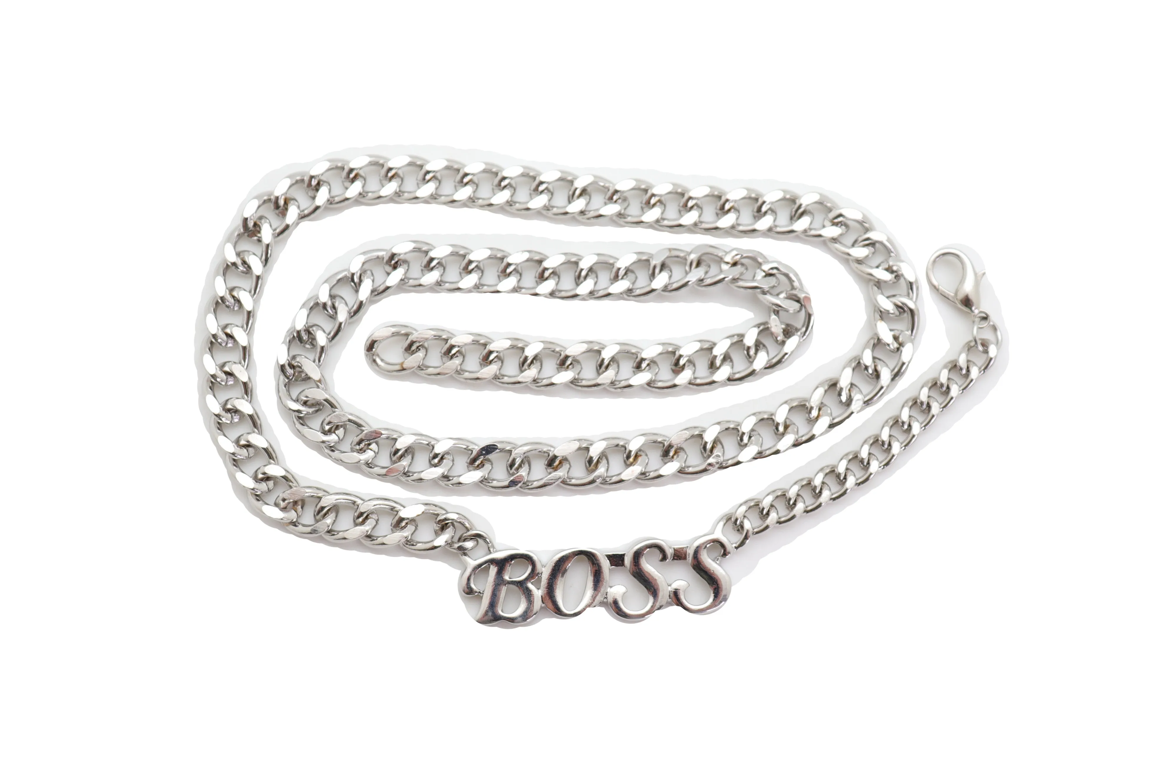 Silver Metal Chain Links Urban Fashion Hip Waist Belt BOSS Charm
