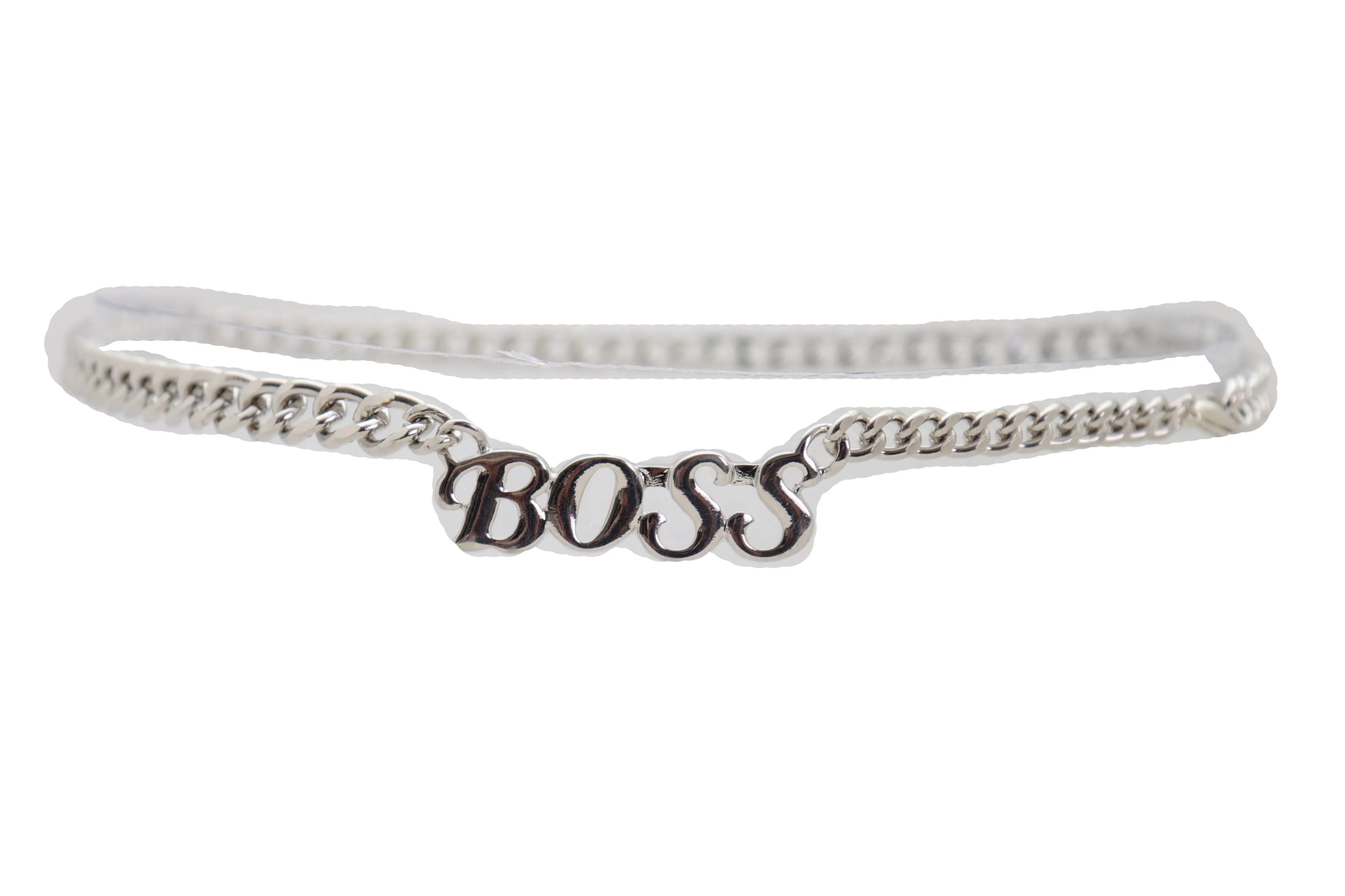 Silver Metal Chain Links Urban Fashion Hip Waist Belt BOSS Charm