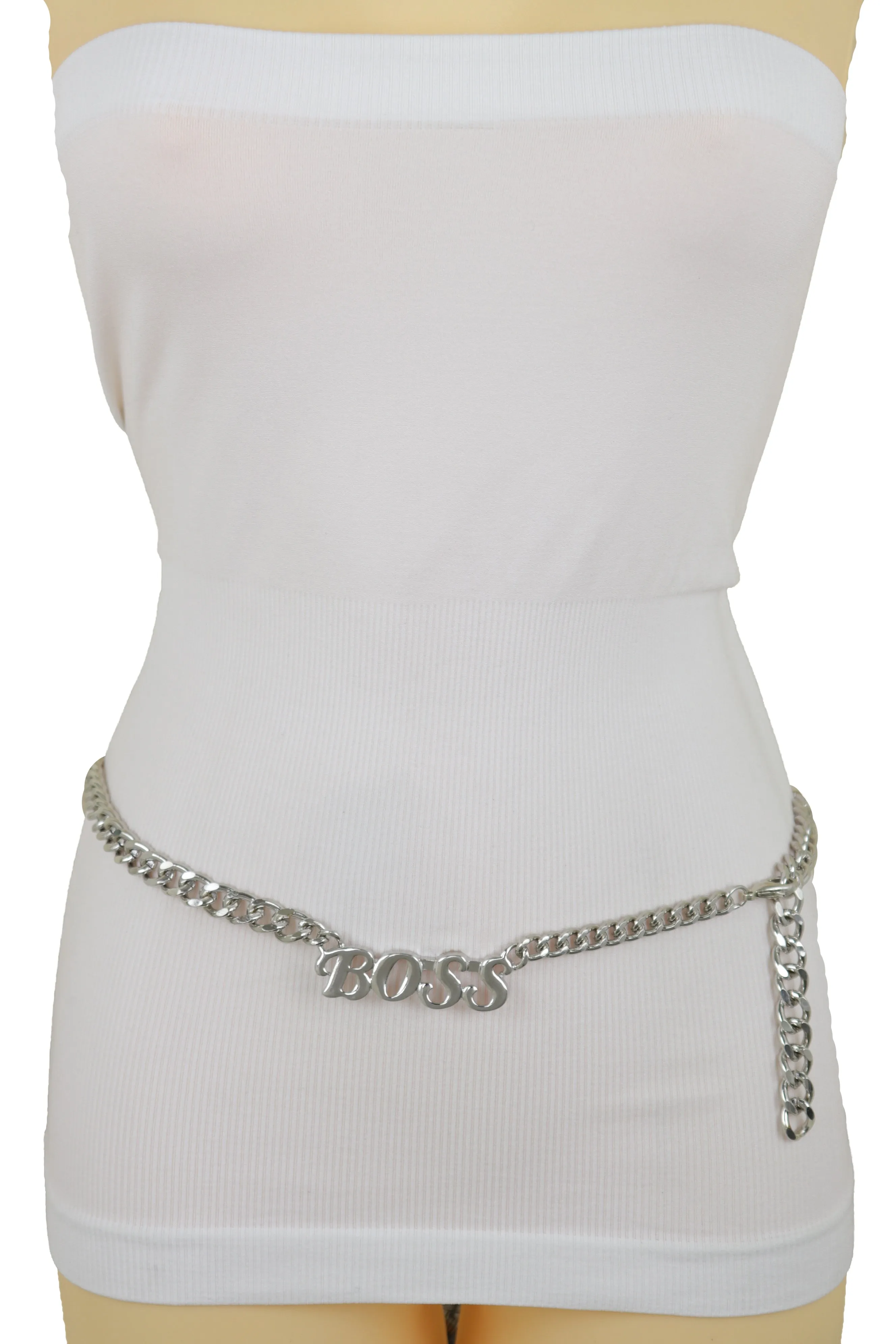 Silver Metal Chain Links Urban Fashion Hip Waist Belt BOSS Charm