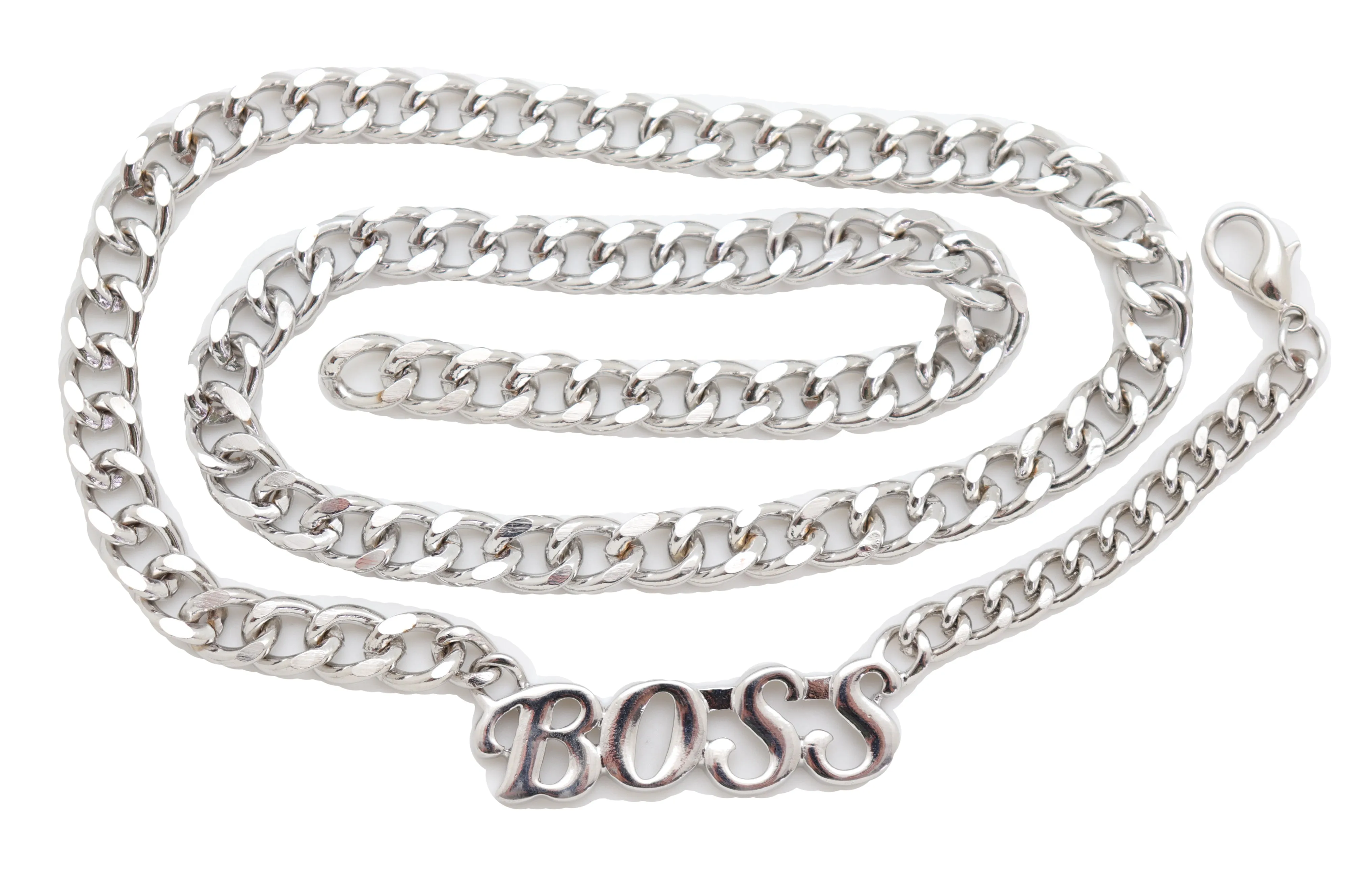 Silver Metal Chain Links Urban Fashion Hip Waist Belt BOSS Charm