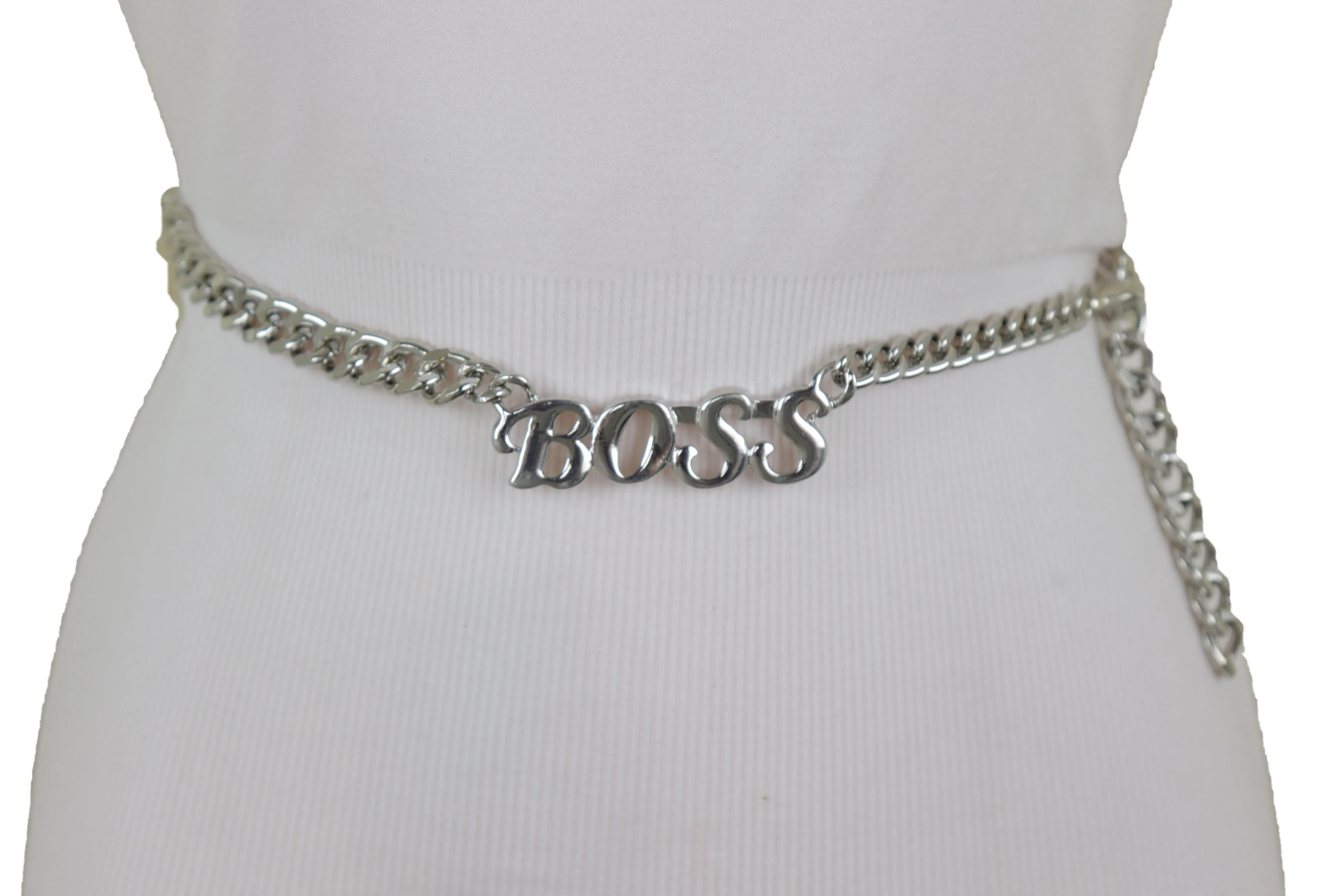 Silver Metal Chain Links Urban Fashion Hip Waist Belt BOSS Charm