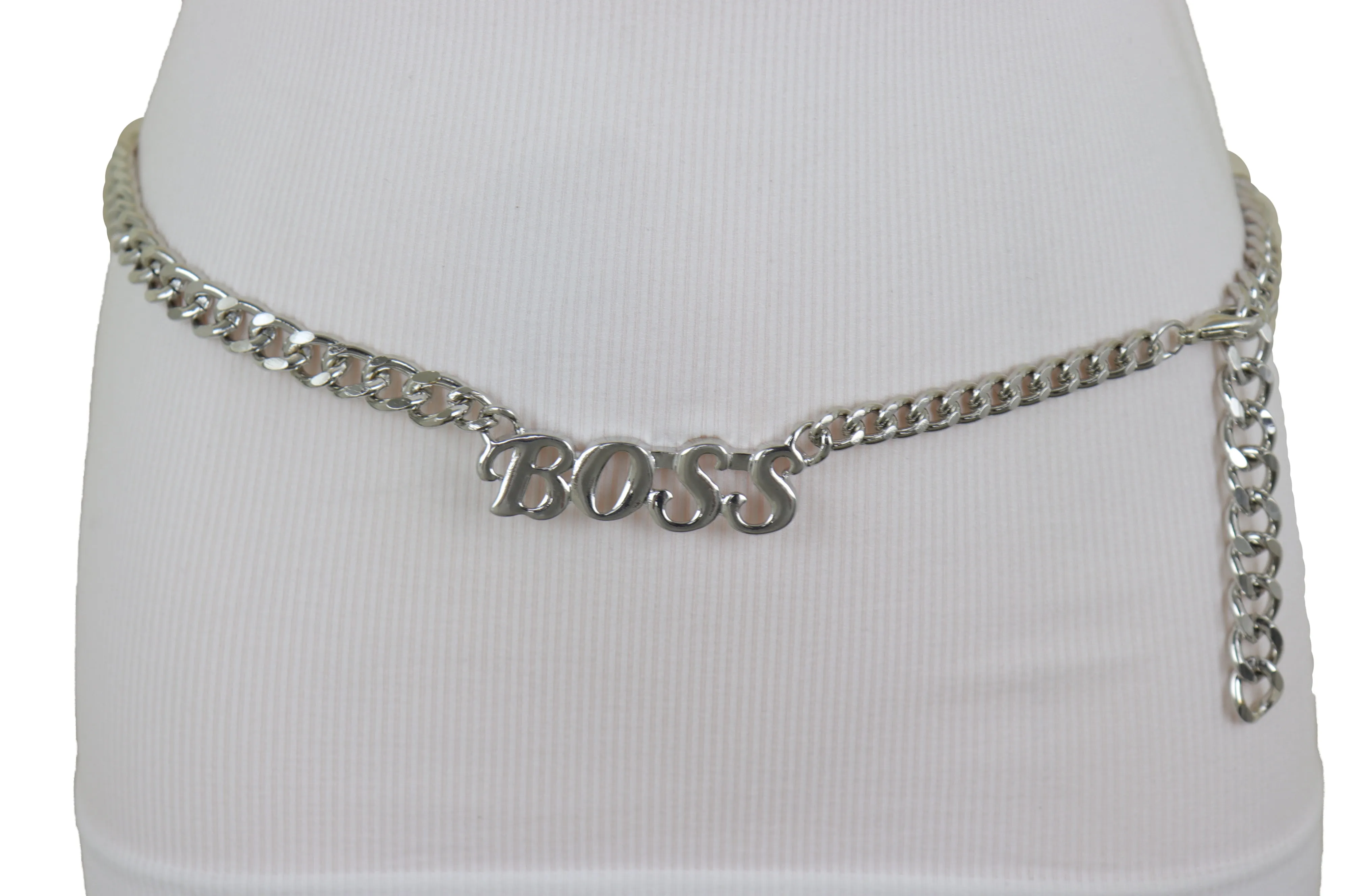 Silver Metal Chain Links Urban Fashion Hip Waist Belt BOSS Charm