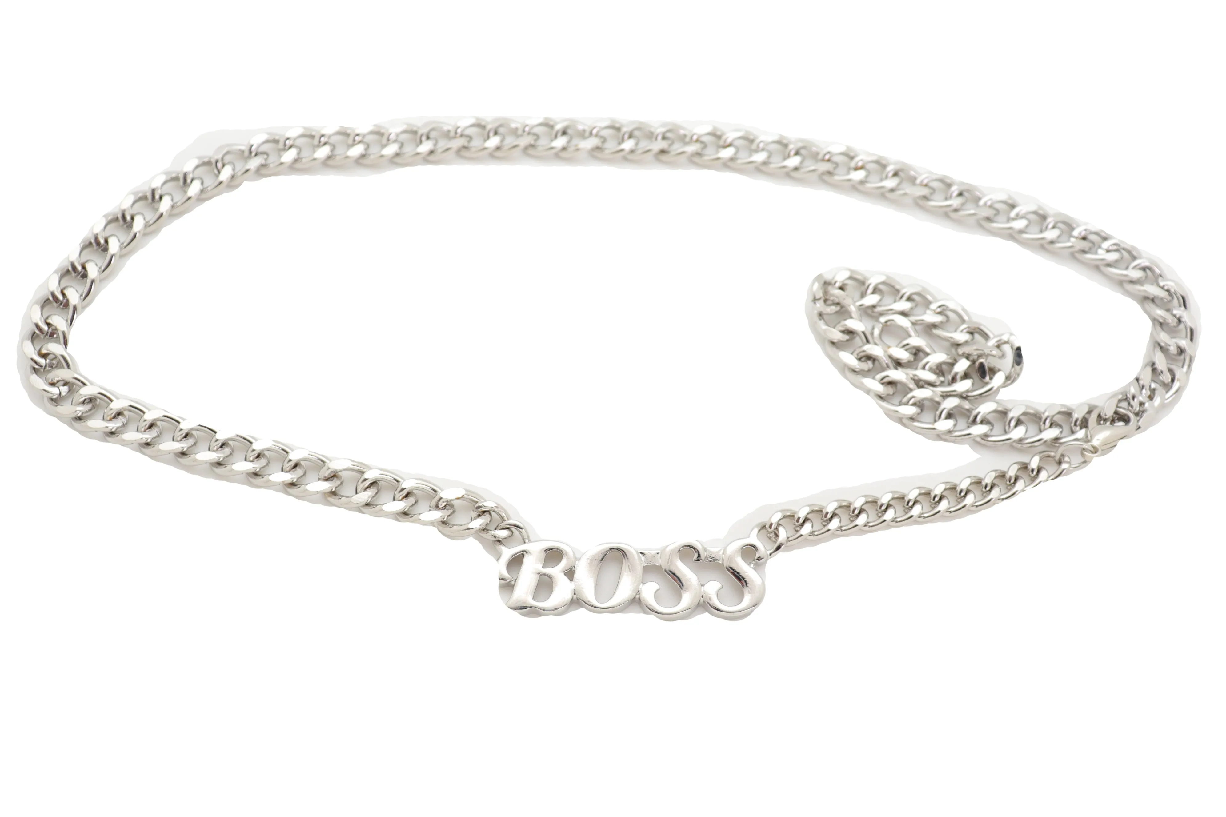 Silver Metal Chain Links Urban Fashion Hip Waist Belt BOSS Charm
