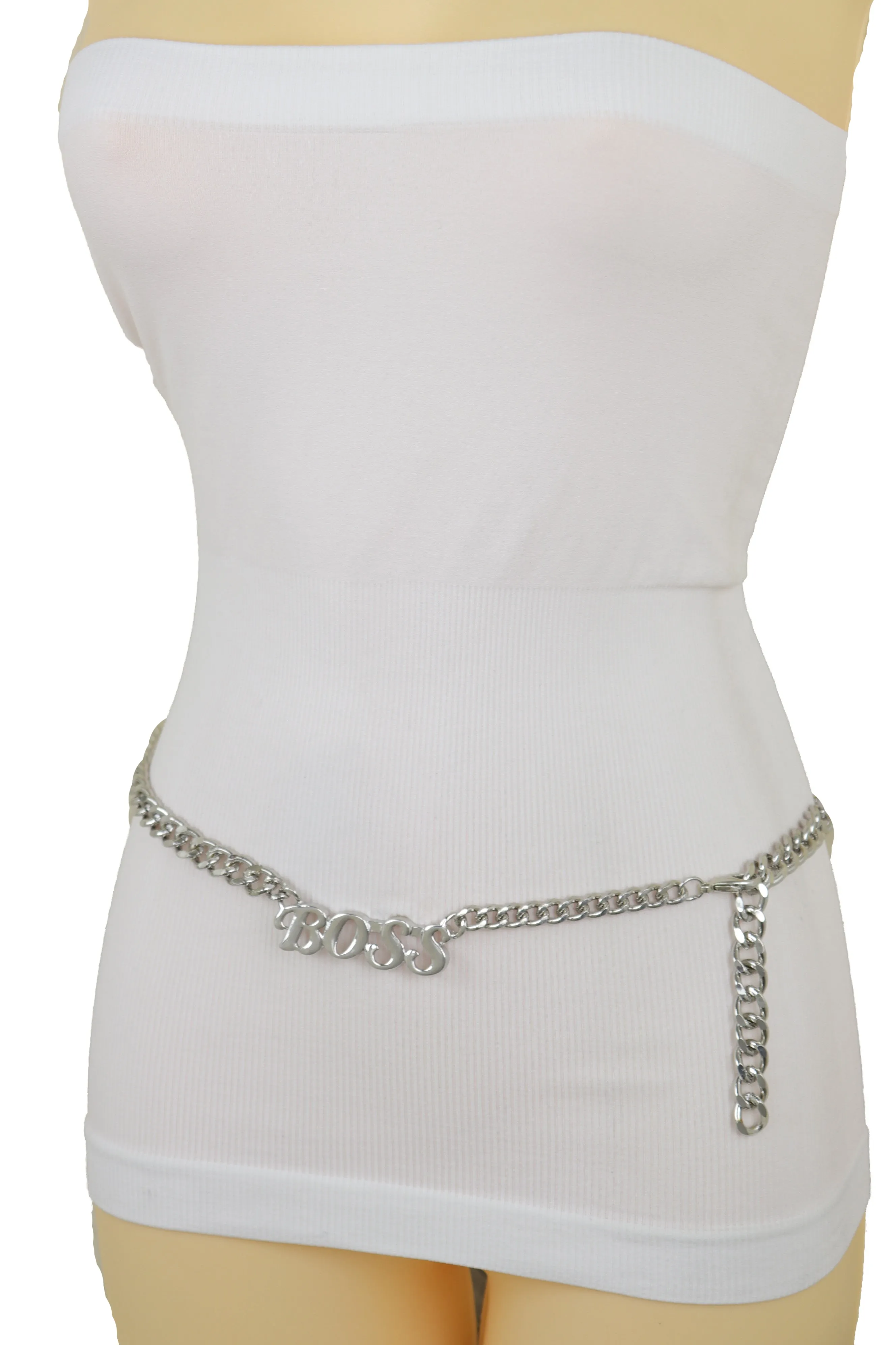 Silver Metal Chain Links Urban Fashion Hip Waist Belt BOSS Charm