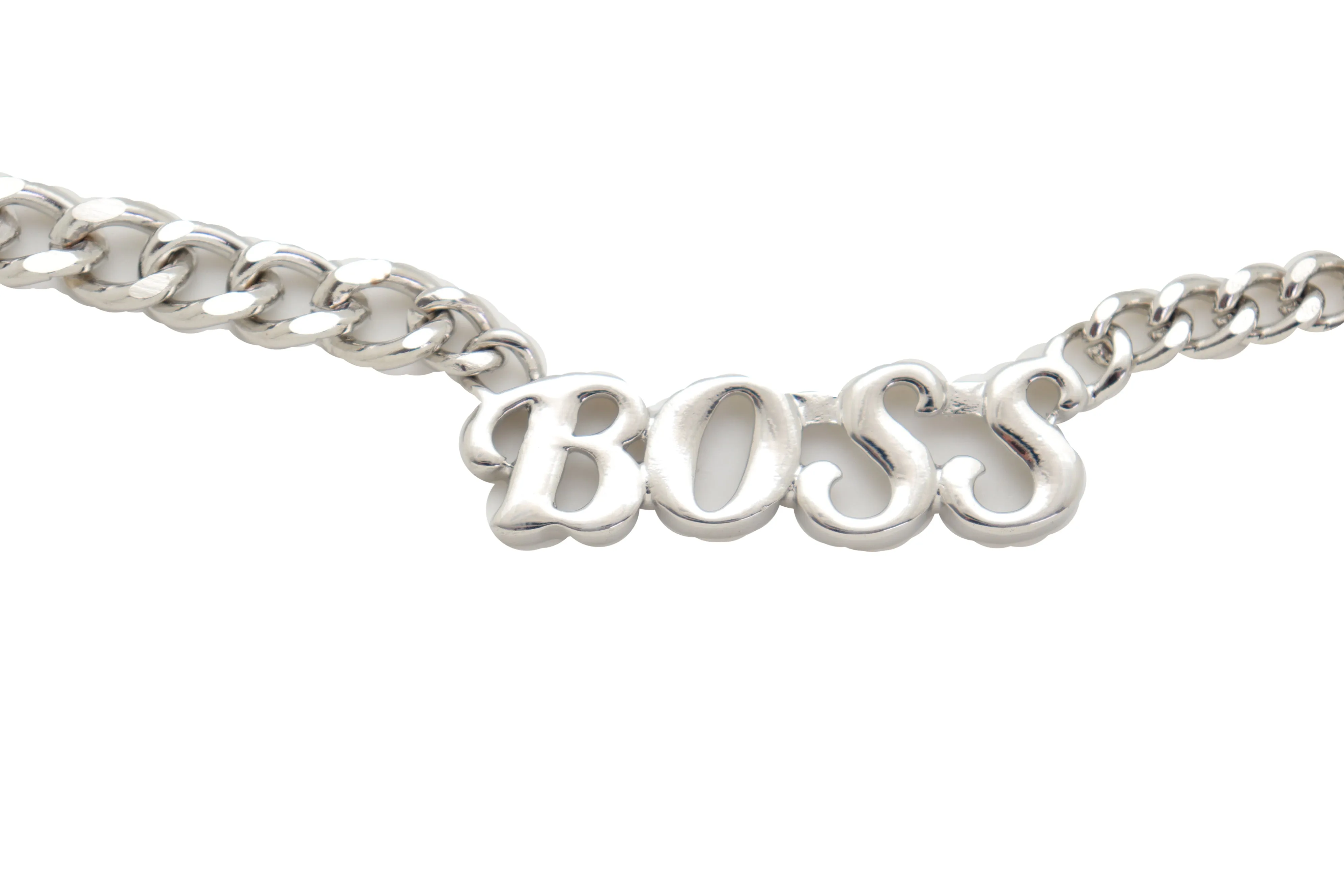 Silver Metal Chain Links Urban Fashion Hip Waist Belt BOSS Charm