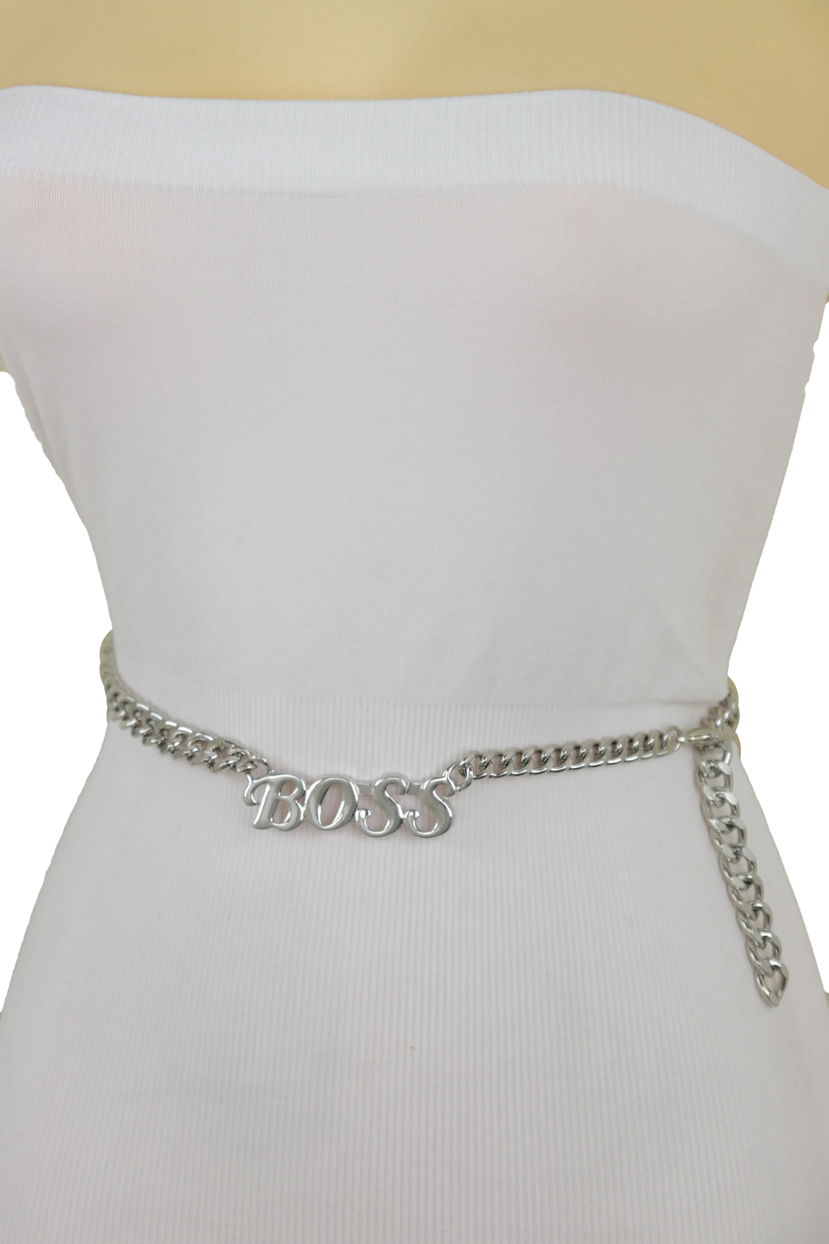 Silver Metal Chain Links Urban Fashion Hip Waist Belt BOSS Charm
