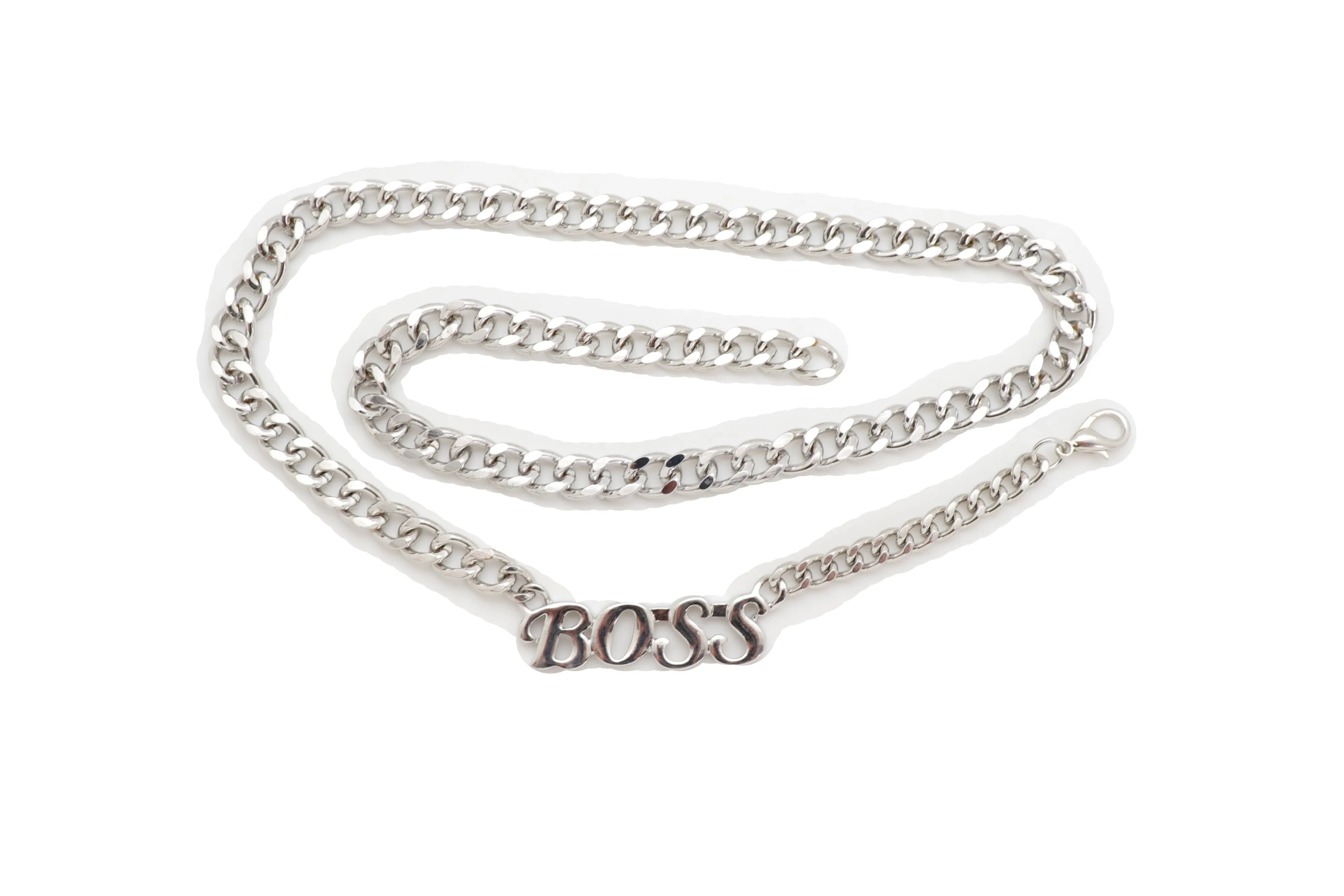 Silver Metal Chain Links Urban Fashion Hip Waist Belt BOSS Charm