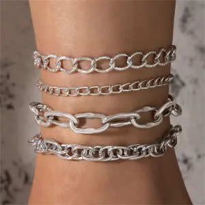 Silver-Plated Cable Chain Anklet Set