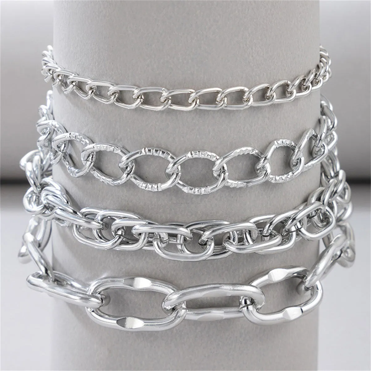 Silver-Plated Cable Chain Anklet Set
