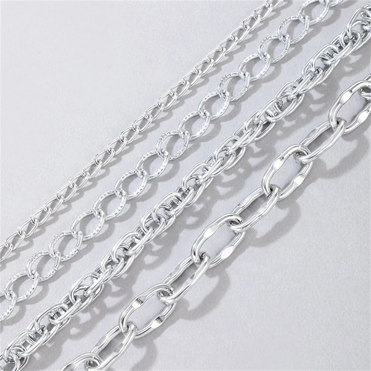Silver-Plated Cable Chain Anklet Set