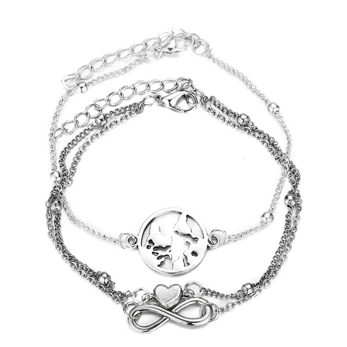 Silver-Plated Heart Infinity Anklet Set