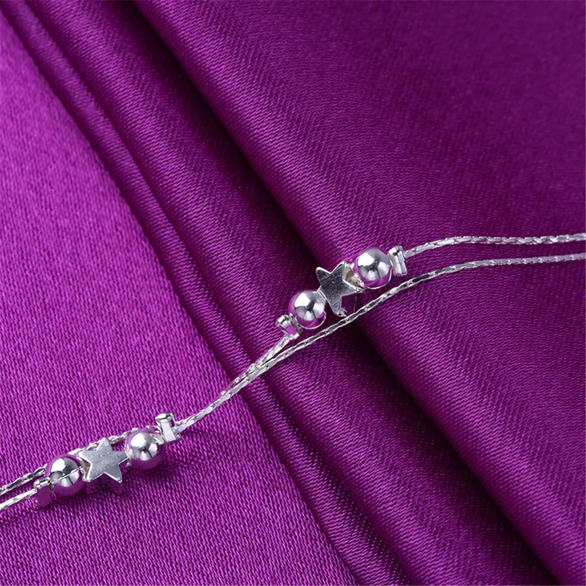 Silver-Plated Star Bead Layered Anklet