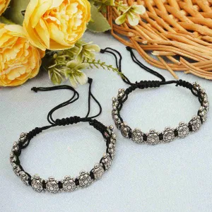 Silver Turtle Black Thread Anklets