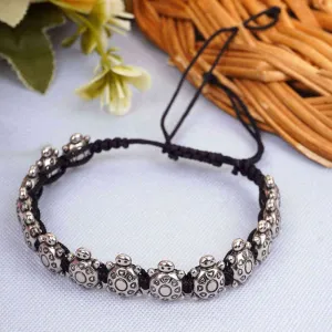 Silver Turtle Black Thread Single Anklet