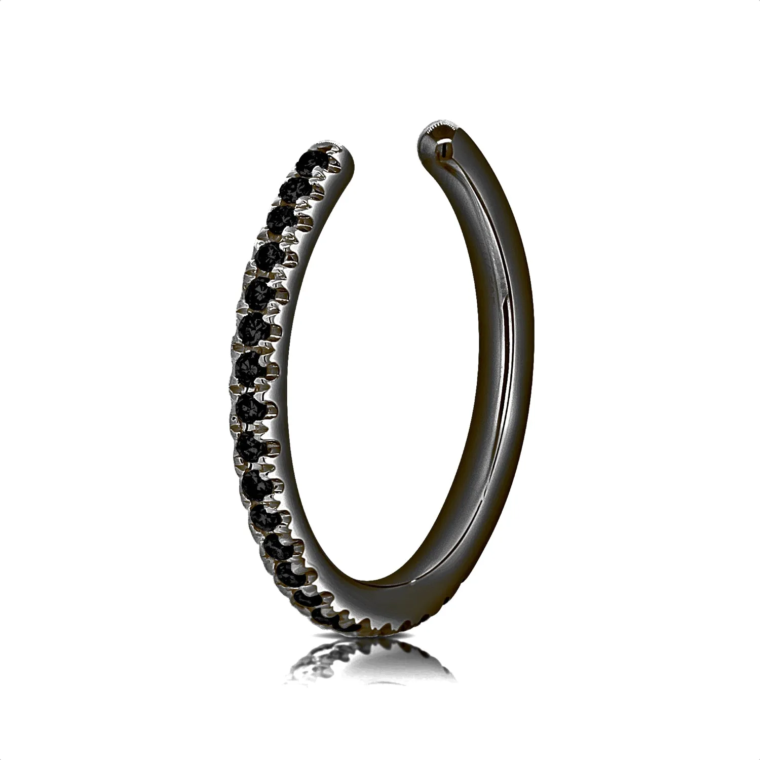 Single Row Black Diamond Pave & 14K Gold Ear Cuff