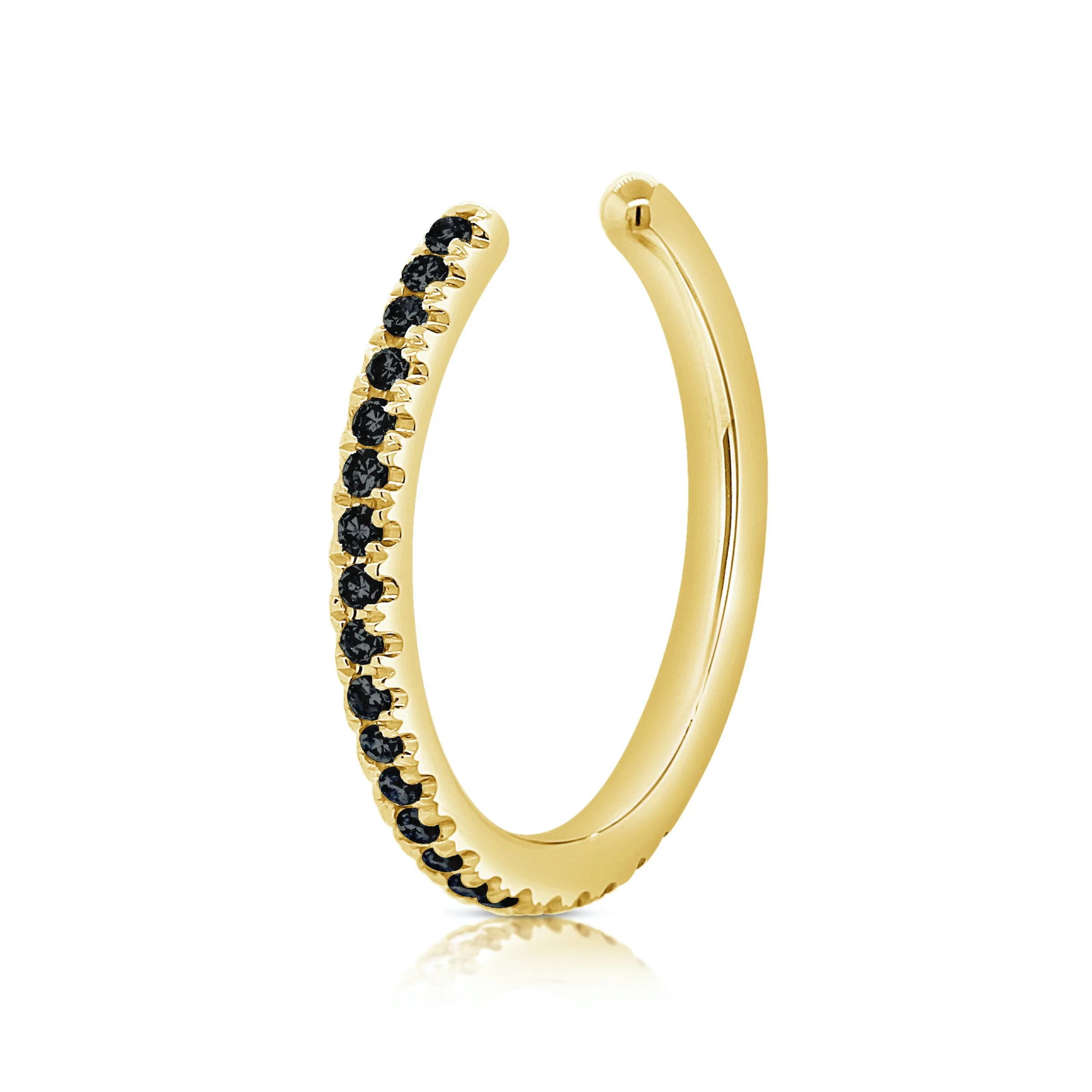 Single Row Black Diamond Pave & 14K Gold Ear Cuff