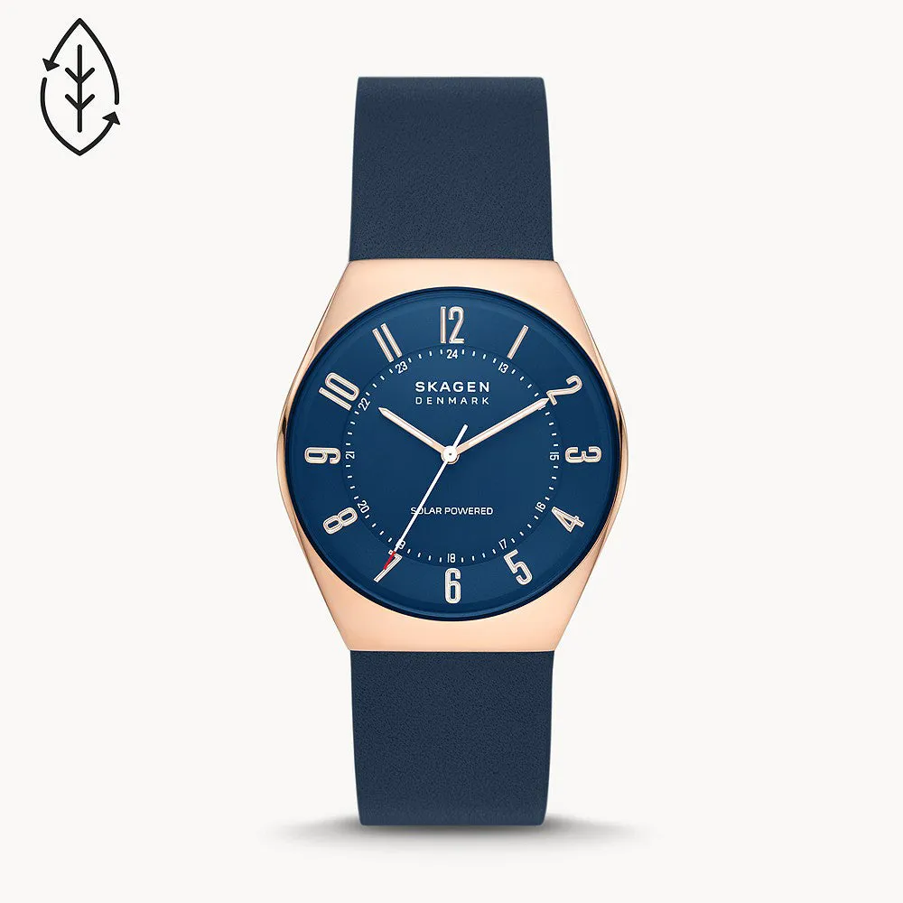 SKAGEN GRENEN SOLAR-POWERED OCEAN BLUE LEATHER WATCH