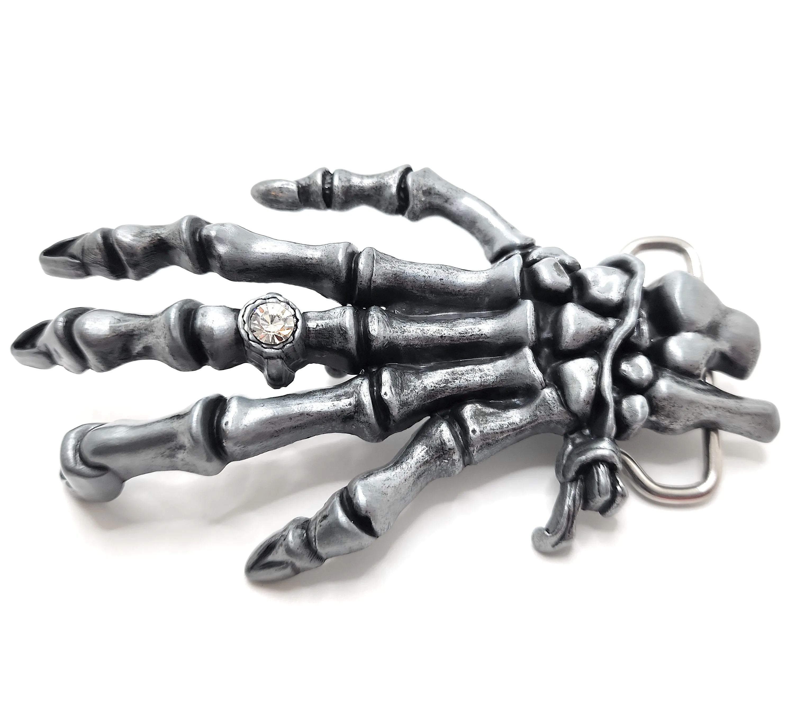 Skeleton Hand with Diamond Ring Belt Buckle