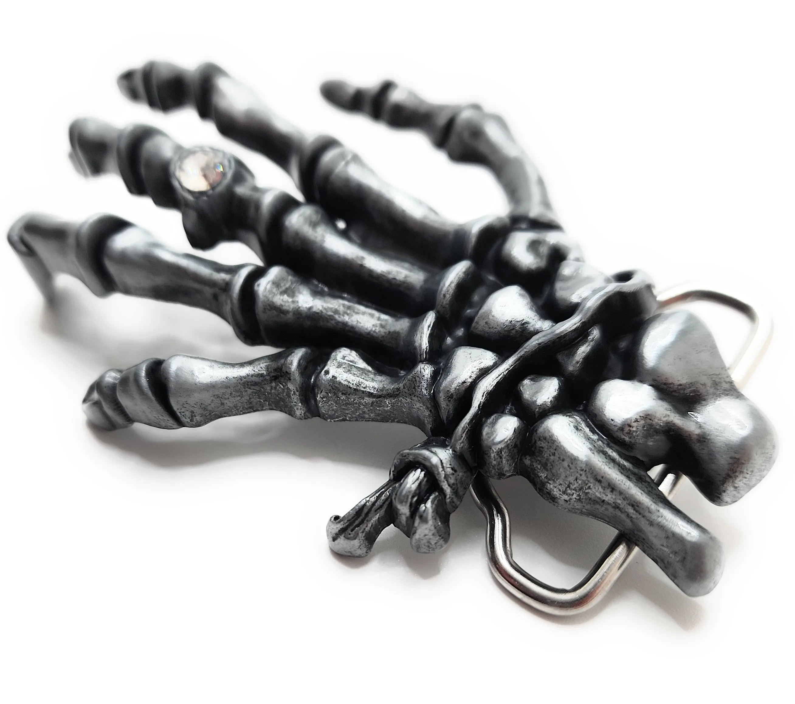 Skeleton Hand with Diamond Ring Belt Buckle