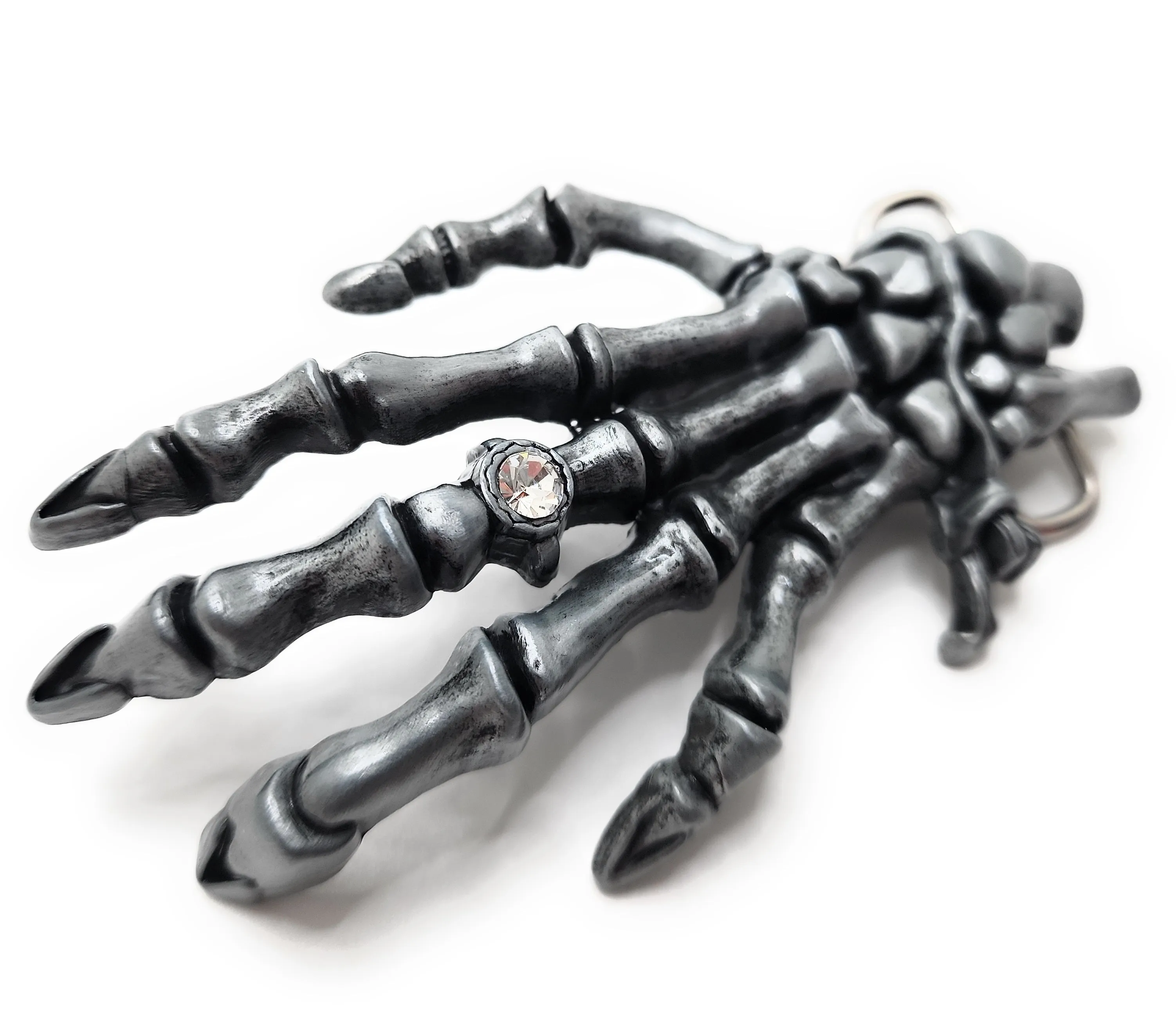 Skeleton Hand with Diamond Ring Belt Buckle