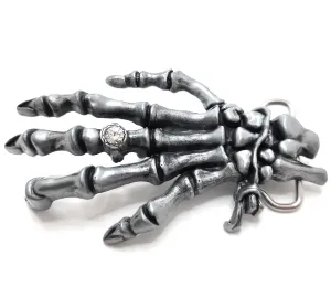 Skeleton Hand with Diamond Ring Belt Buckle