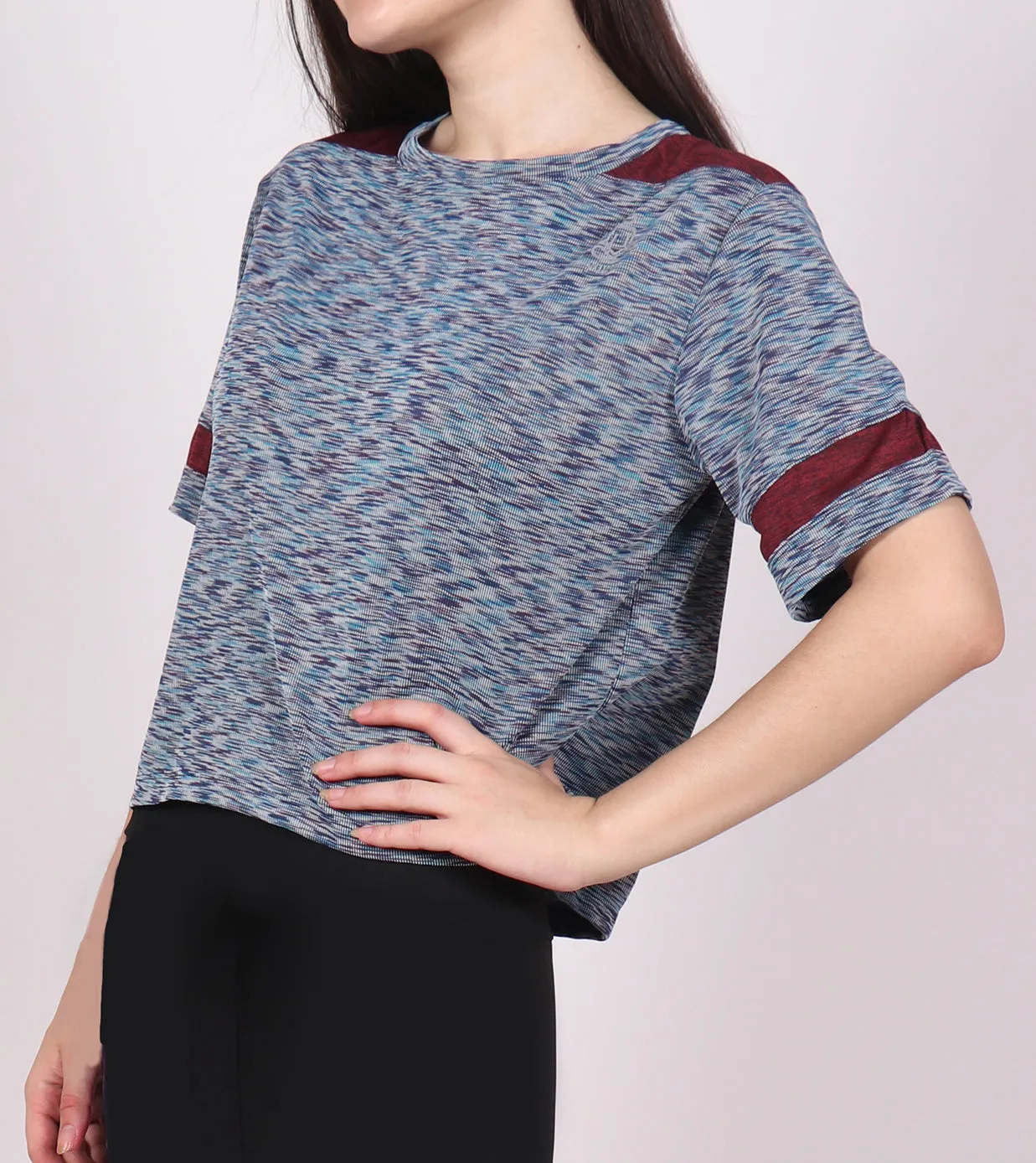Sky Blue Crop Top with Cherry Stripes