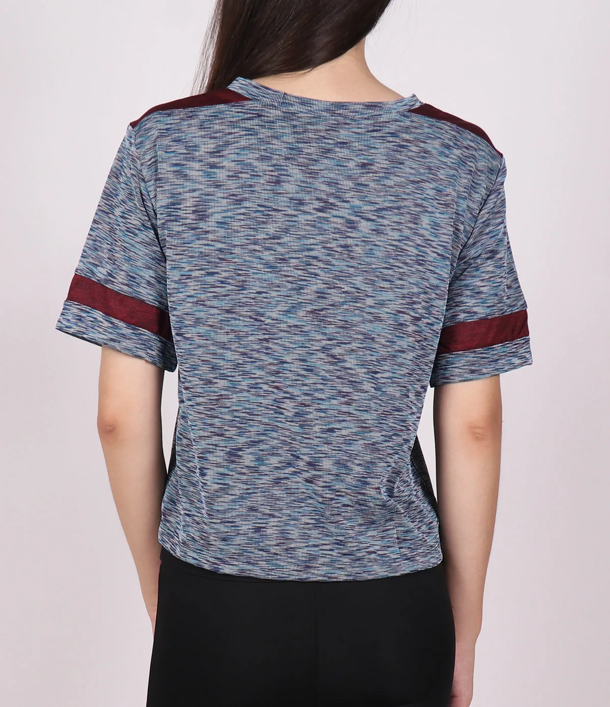 Sky Blue Crop Top with Cherry Stripes