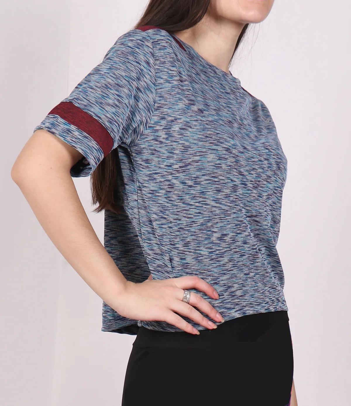 Sky Blue Crop Top with Cherry Stripes