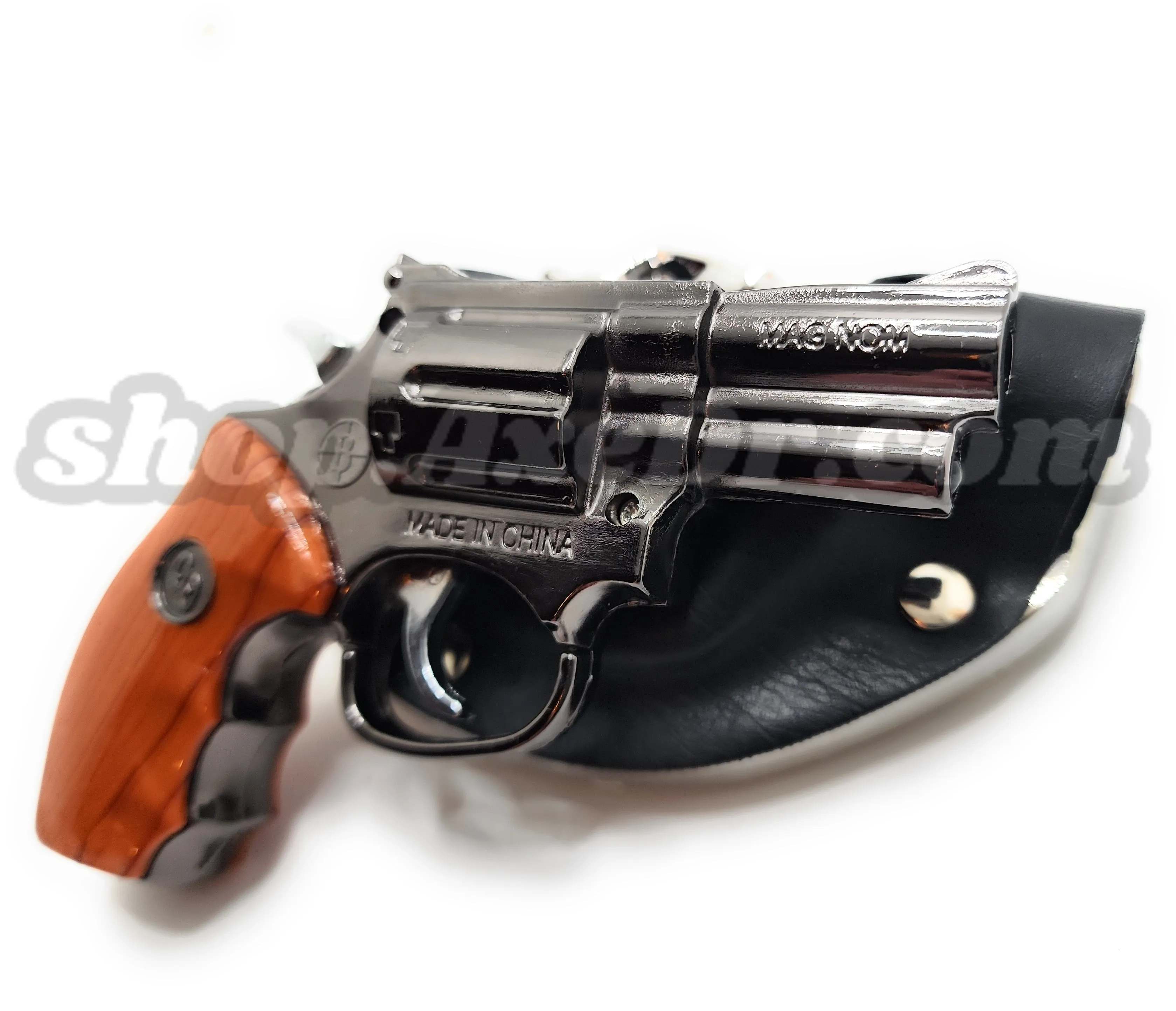 Snub Nose Revolver Pistol Jet Lighter and Flashlight Belt Buckle