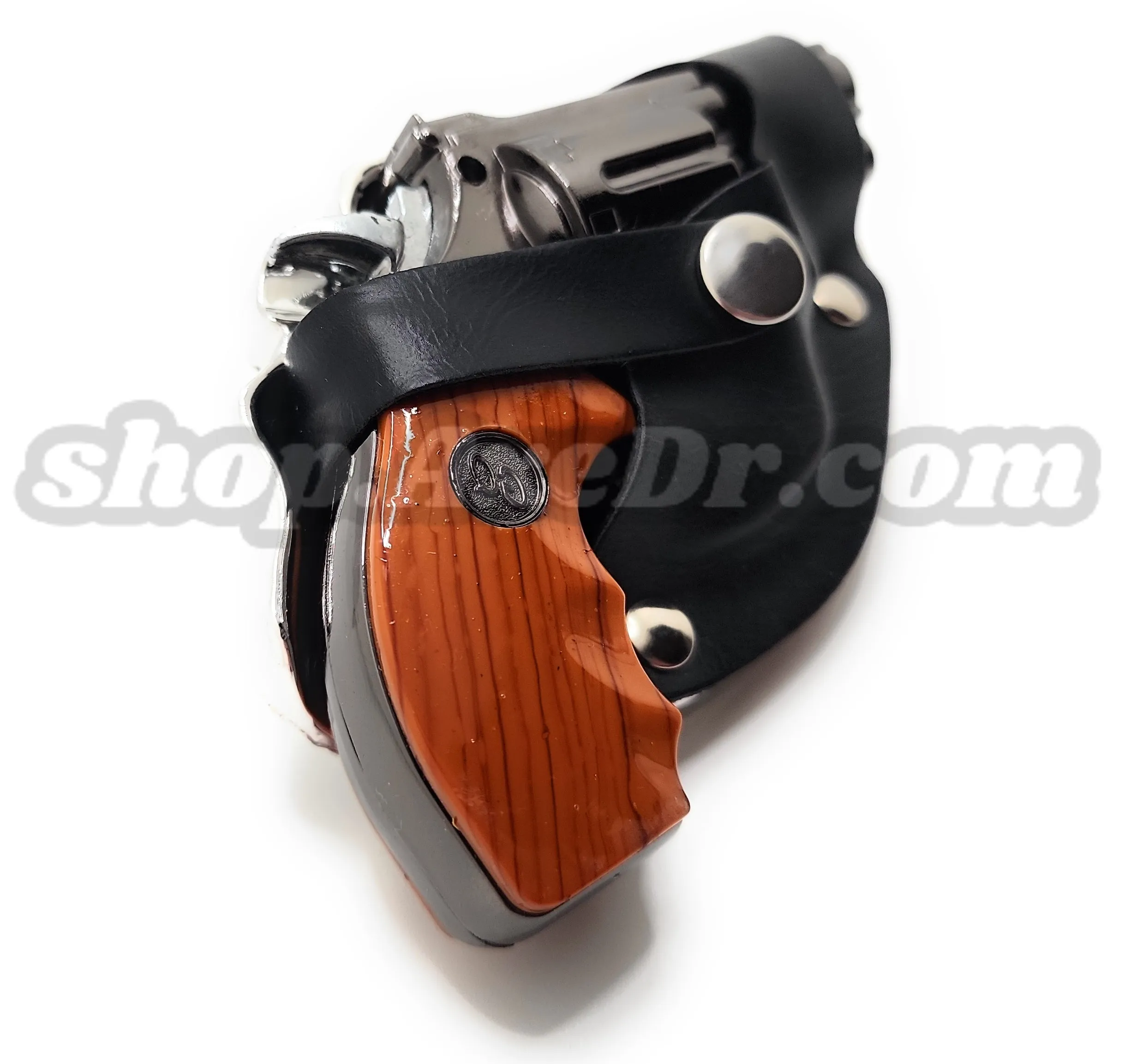 Snub Nose Revolver Pistol Jet Lighter and Flashlight Belt Buckle