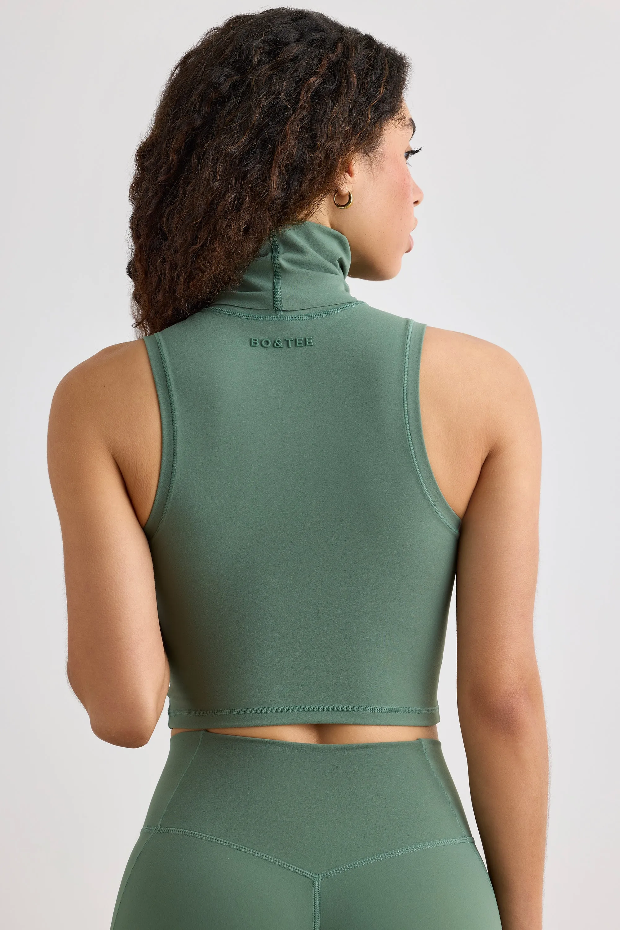 Soft Active Turtleneck Tank Top in Khaki