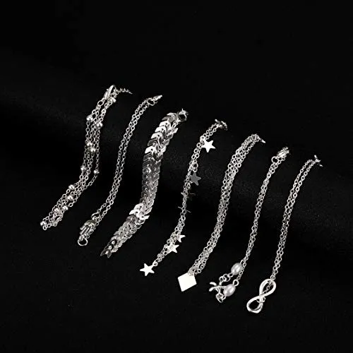 Softones 16Pcs Ankle Bracelets for Women Girls Gold Silver Two Style Chain Beach Anklet Bracelet Jewelry Anklet Set,Adjustable Size