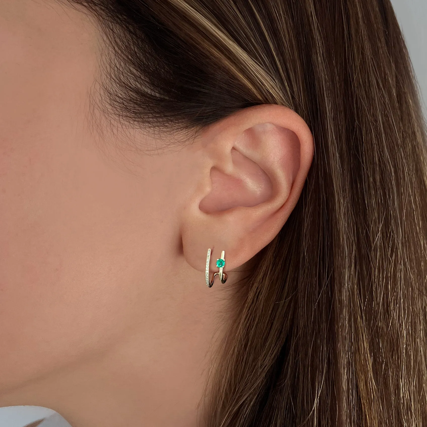Solitaire and Pave Diamonds Lobe Earrings