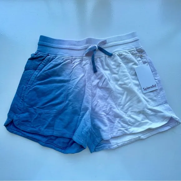 Splendid blue &amp; white tie dye drawstring shorts XS